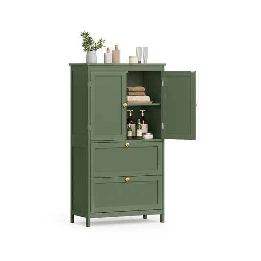 Bathroom Floor Storage Cabinet with 2 Drawers and 2 Doors