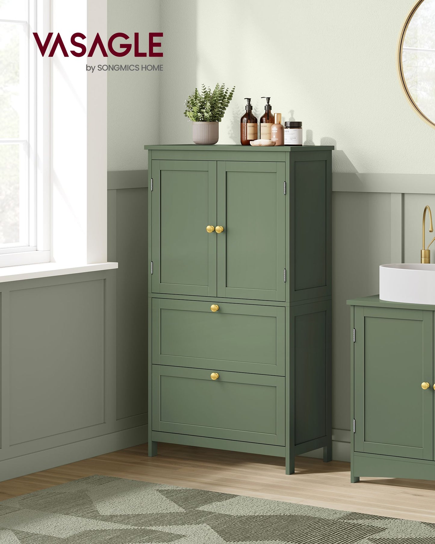 Bathroom Floor Storage Cabinet with 2 Drawers and 2 Doors