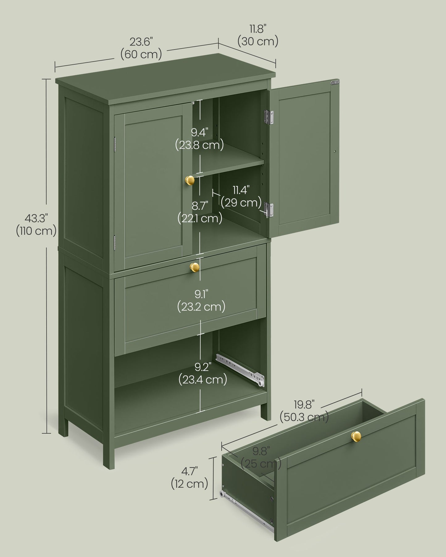 Bathroom Floor Storage Cabinet with 2 Drawers and 2 Doors