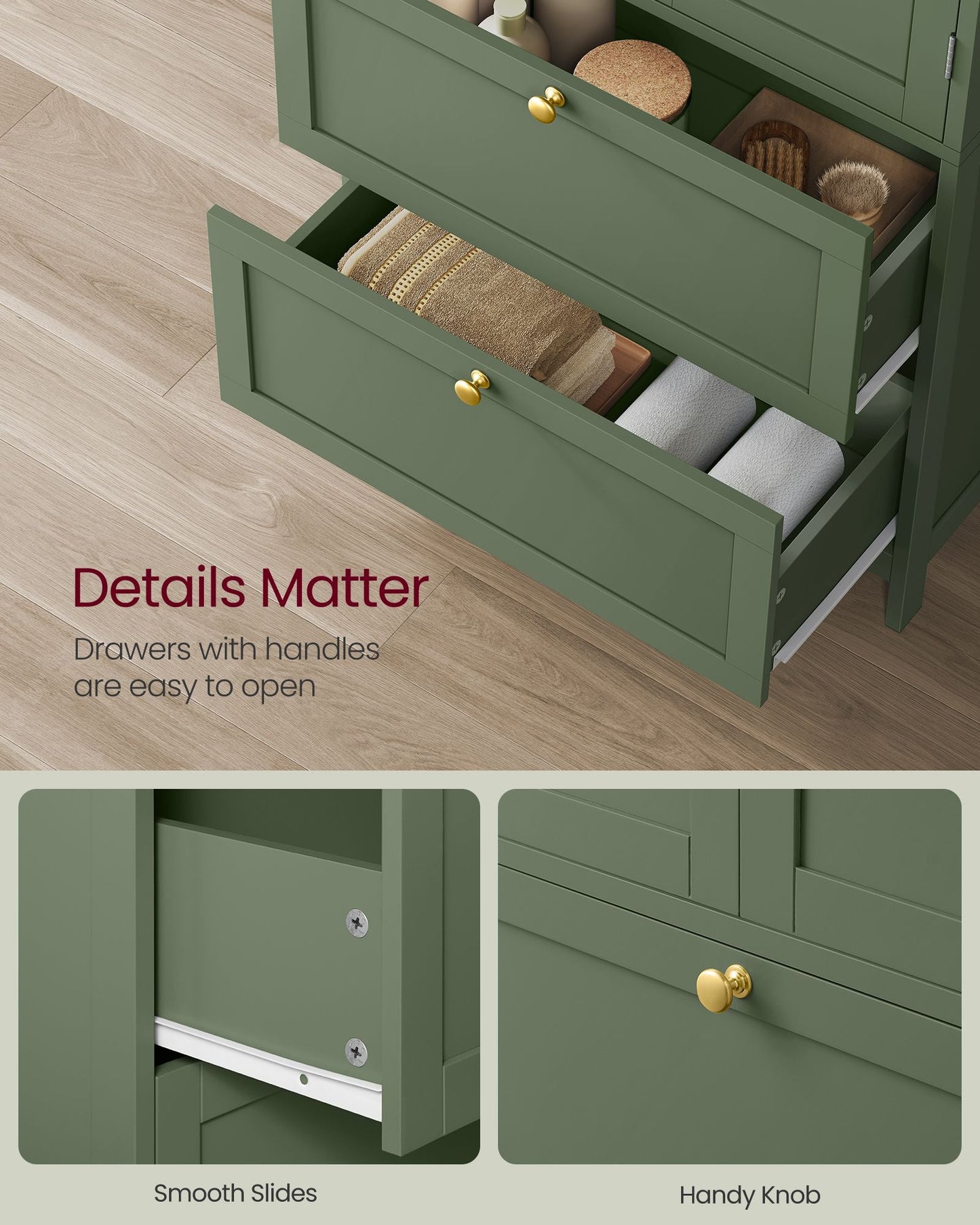 Bathroom Floor Storage Cabinet with 2 Drawers and 2 Doors
