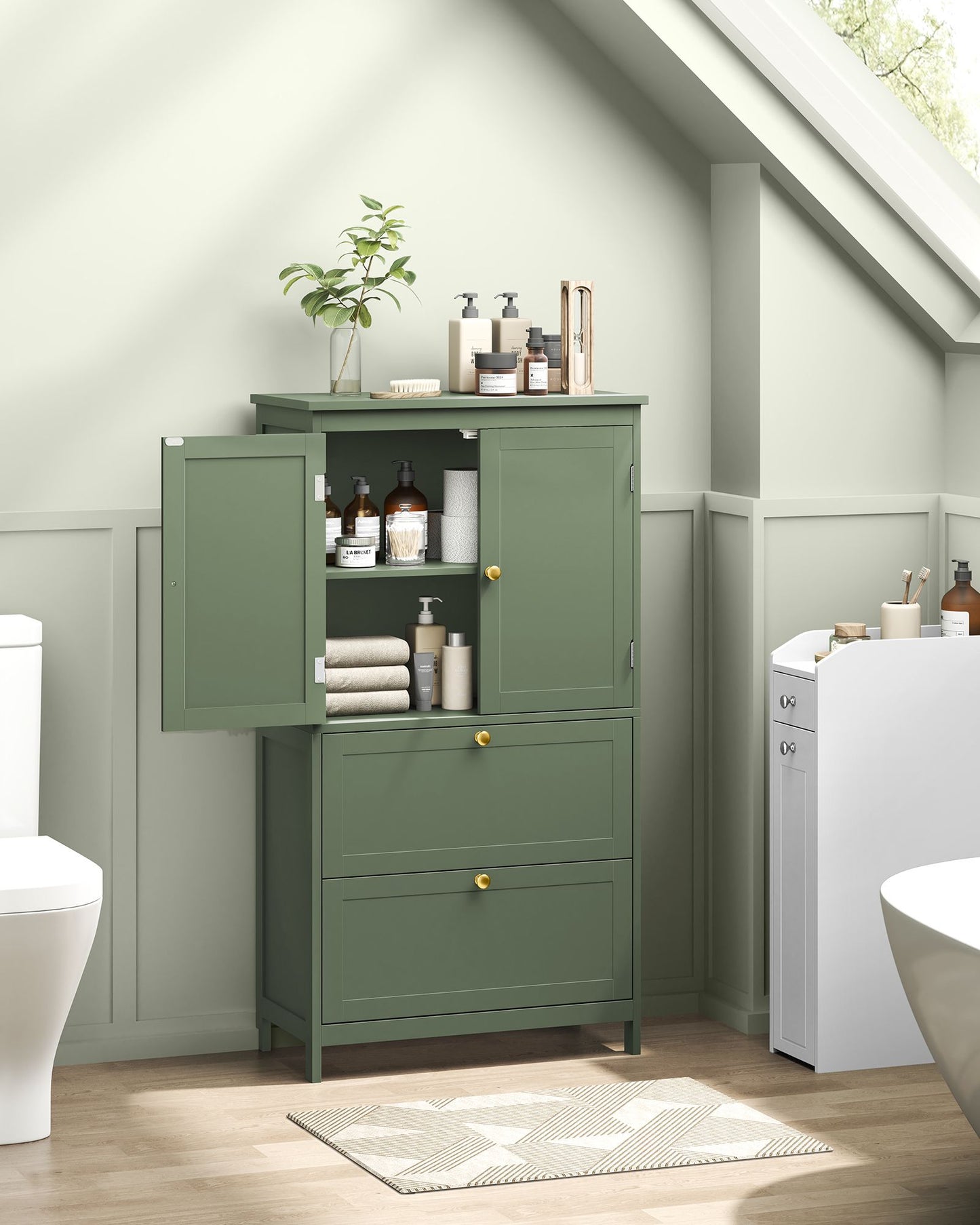 Bathroom Floor Storage Cabinet with 2 Drawers and 2 Doors