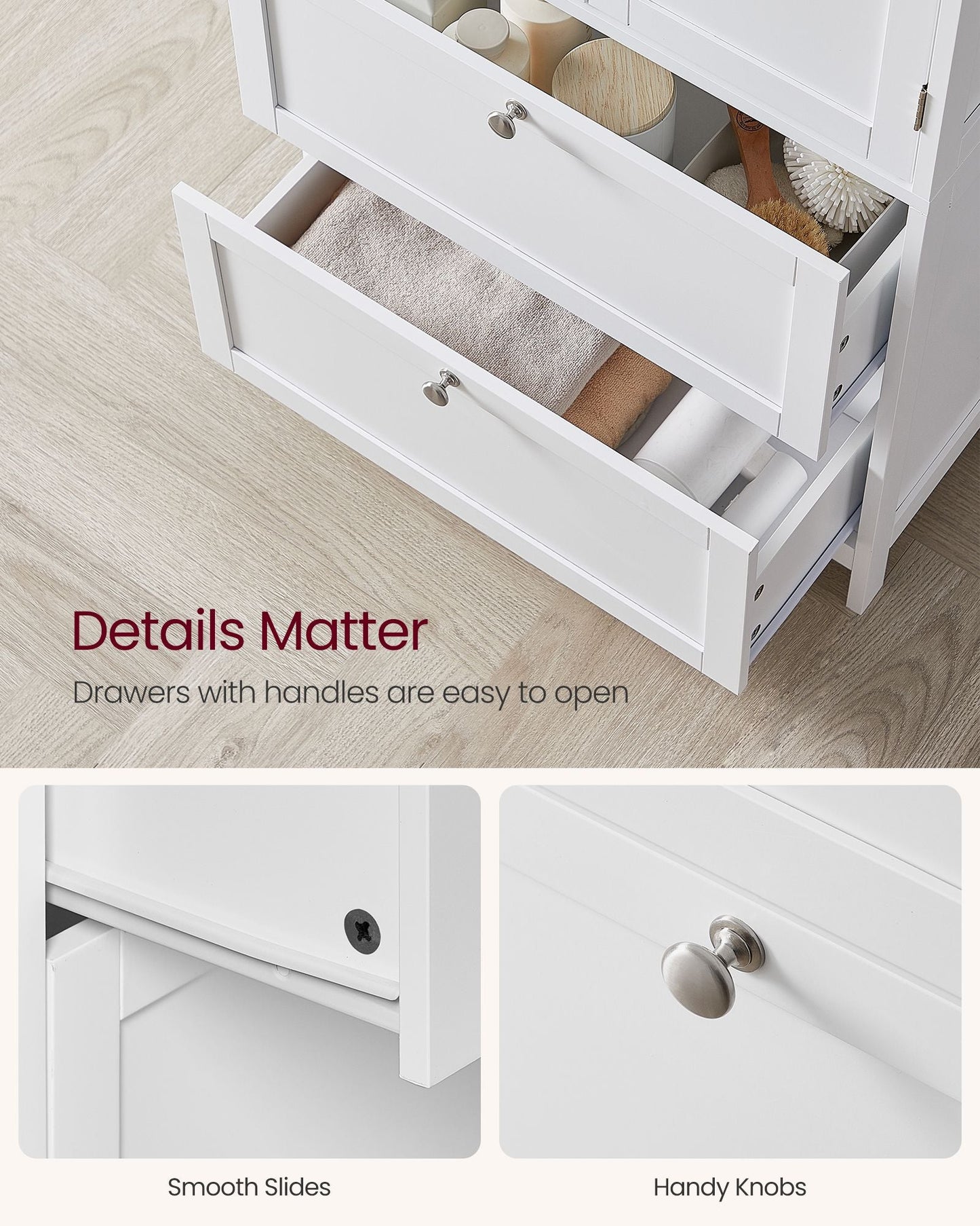Bathroom Floor Storage Cabinet with 2 Drawers and 2 Doors