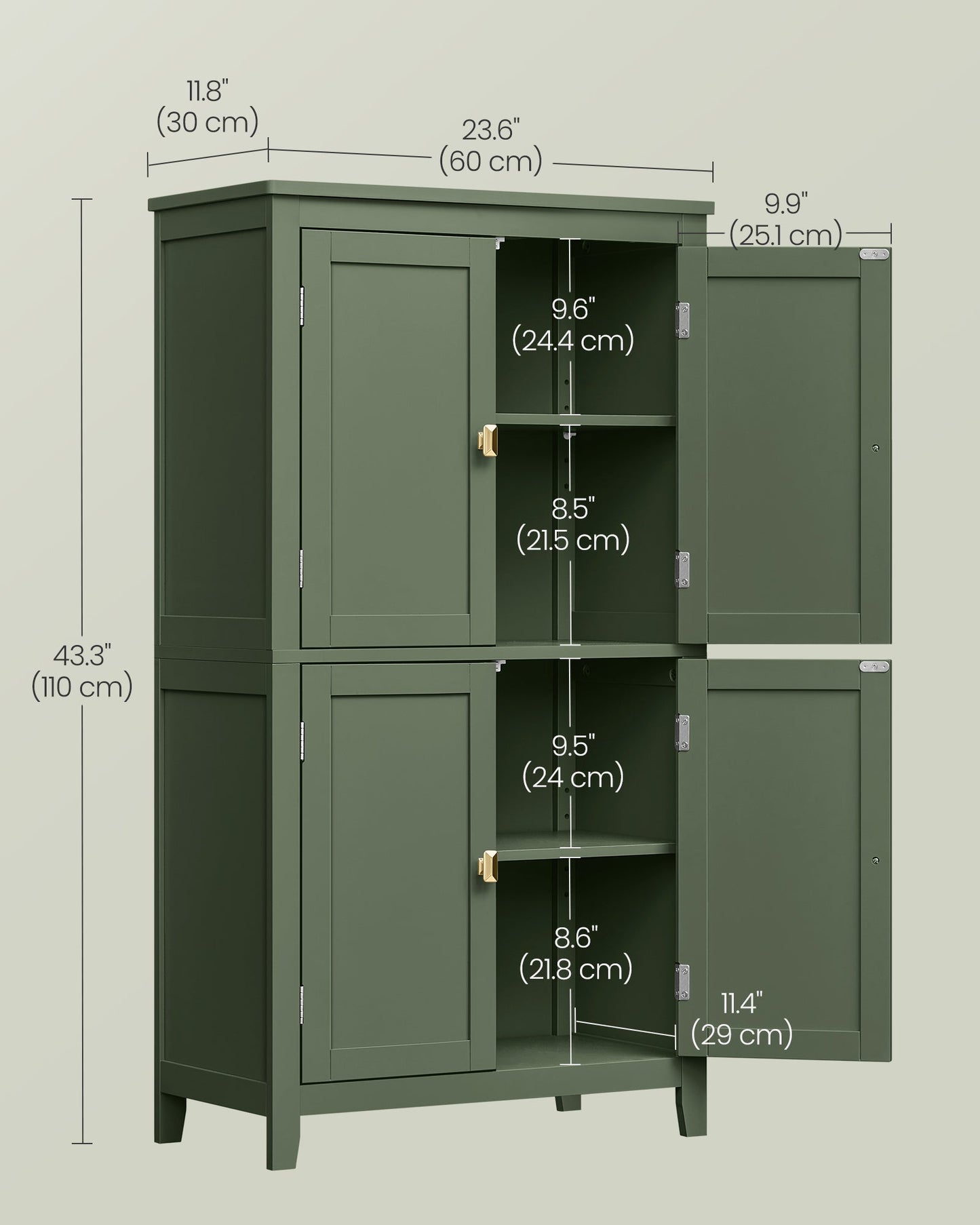 Bathroom Floor Storage Cabinet with 4 Doors