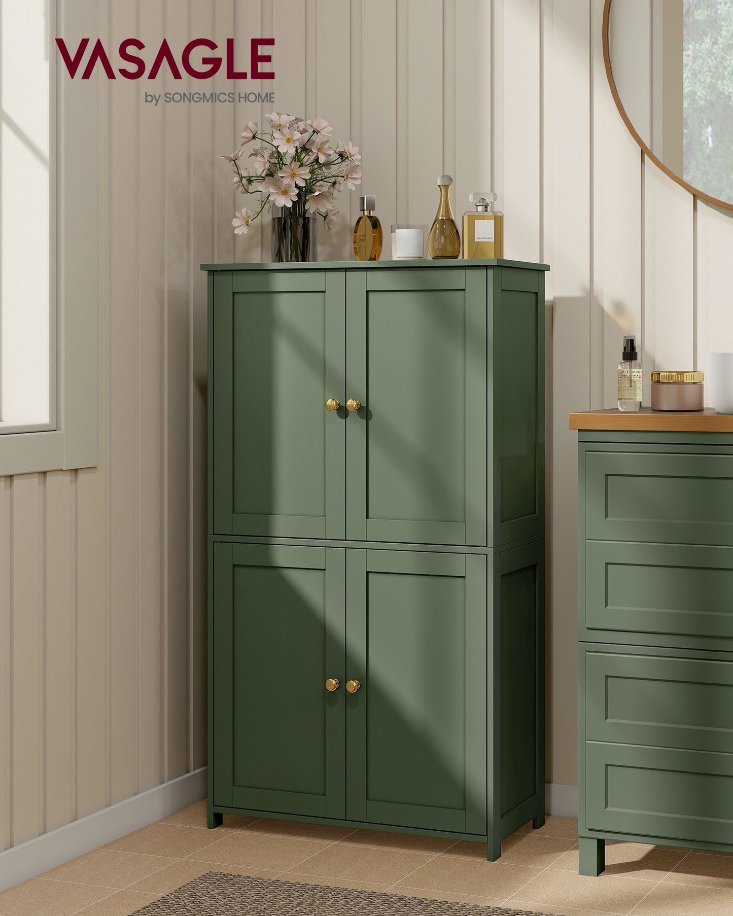 Floor Storage Cabinet, Shaker Cabinet with 2 Adjustable Shelves