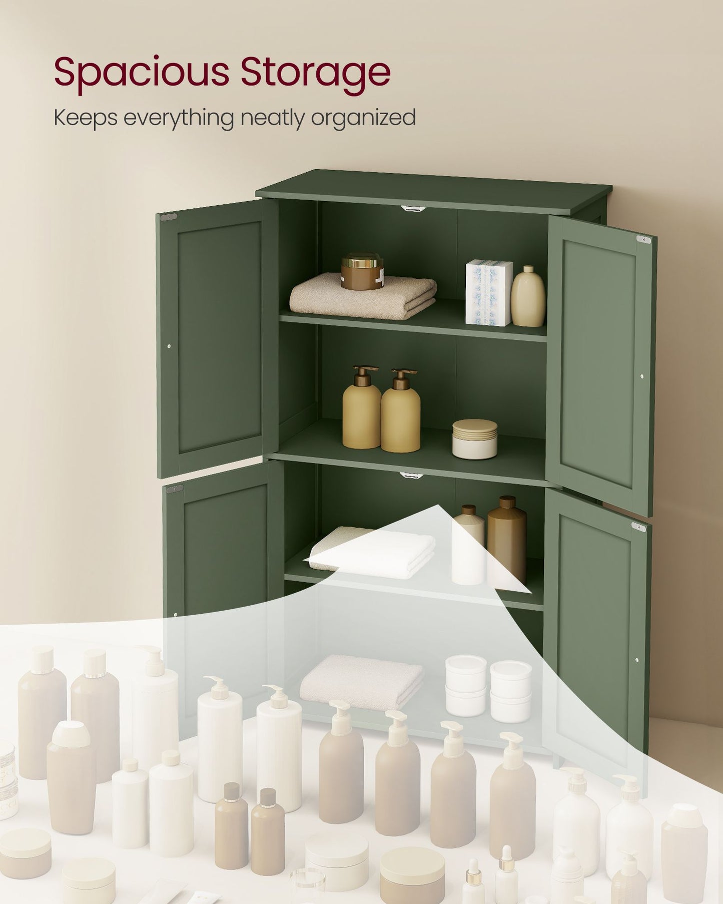Floor Storage Cabinet, Shaker Cabinet with 2 Adjustable Shelves