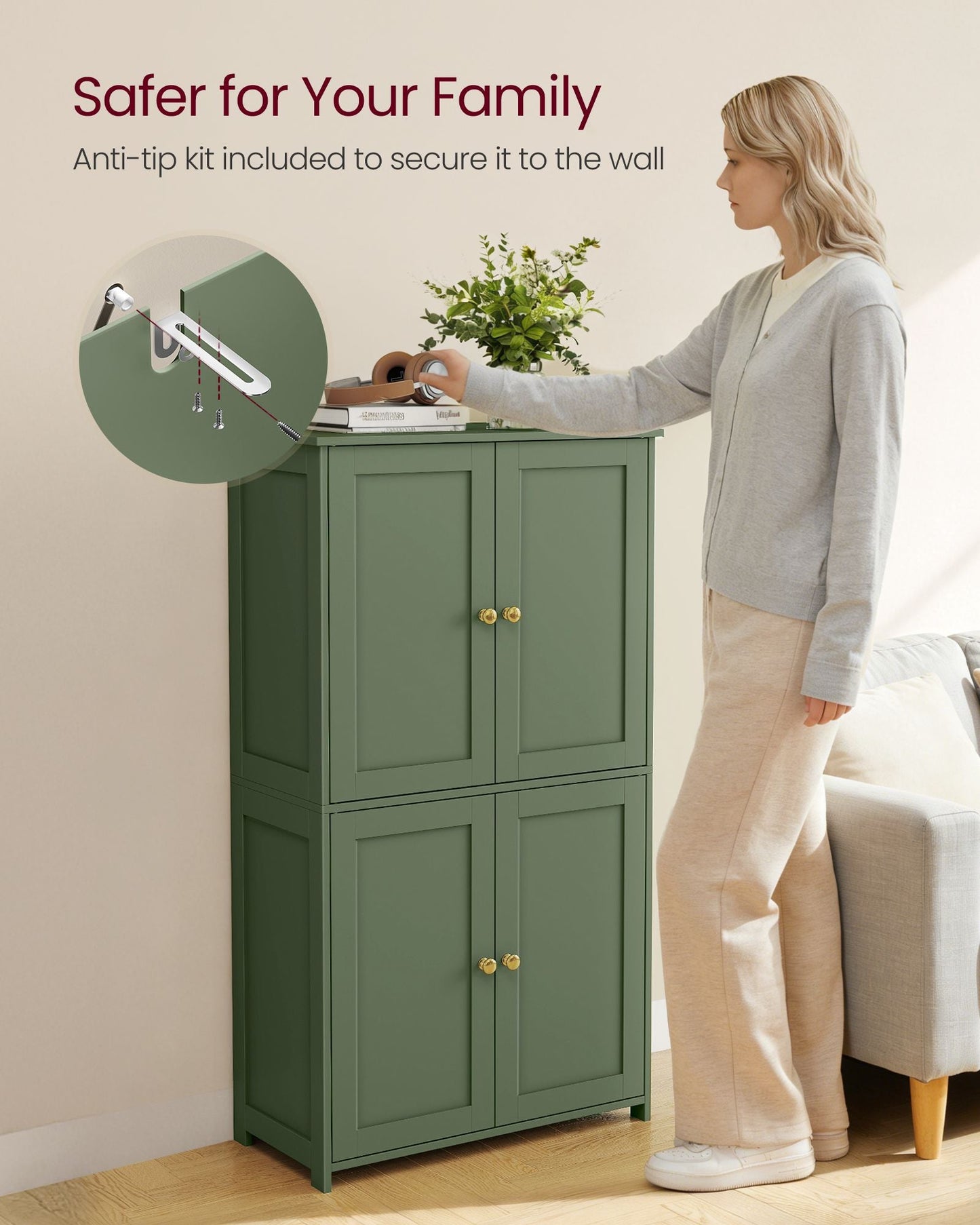 Floor Storage Cabinet, Shaker Cabinet with 2 Adjustable Shelves