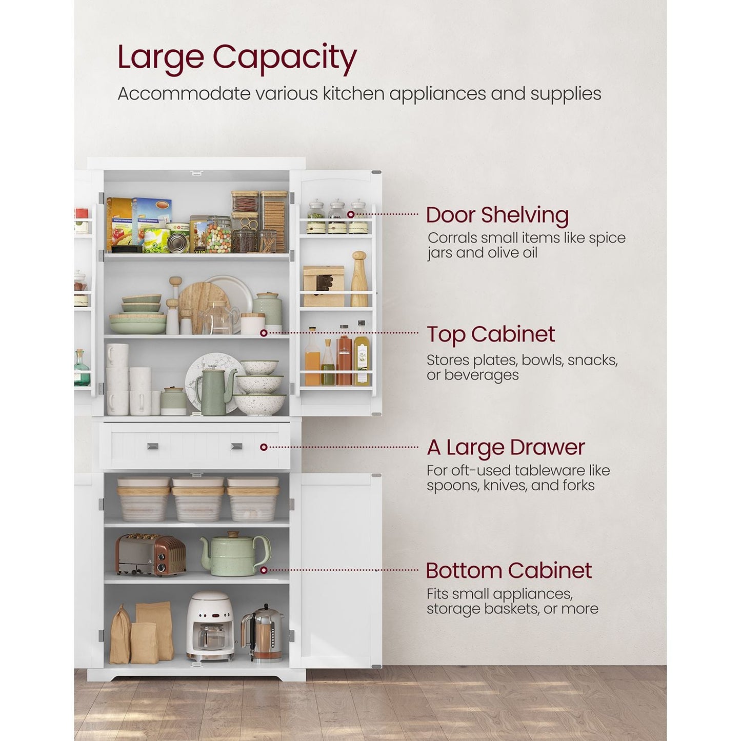 71.7-Inch High Freestanding Tall Cupboard Storage Cabinet