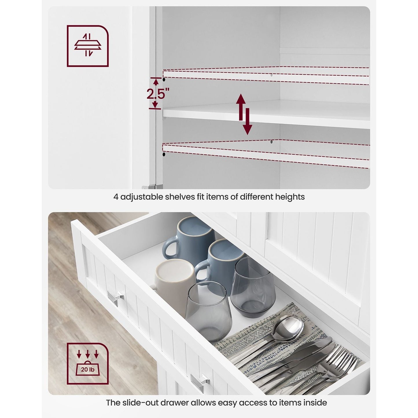 71.7-Inch High Freestanding Tall Cupboard Storage Cabinet