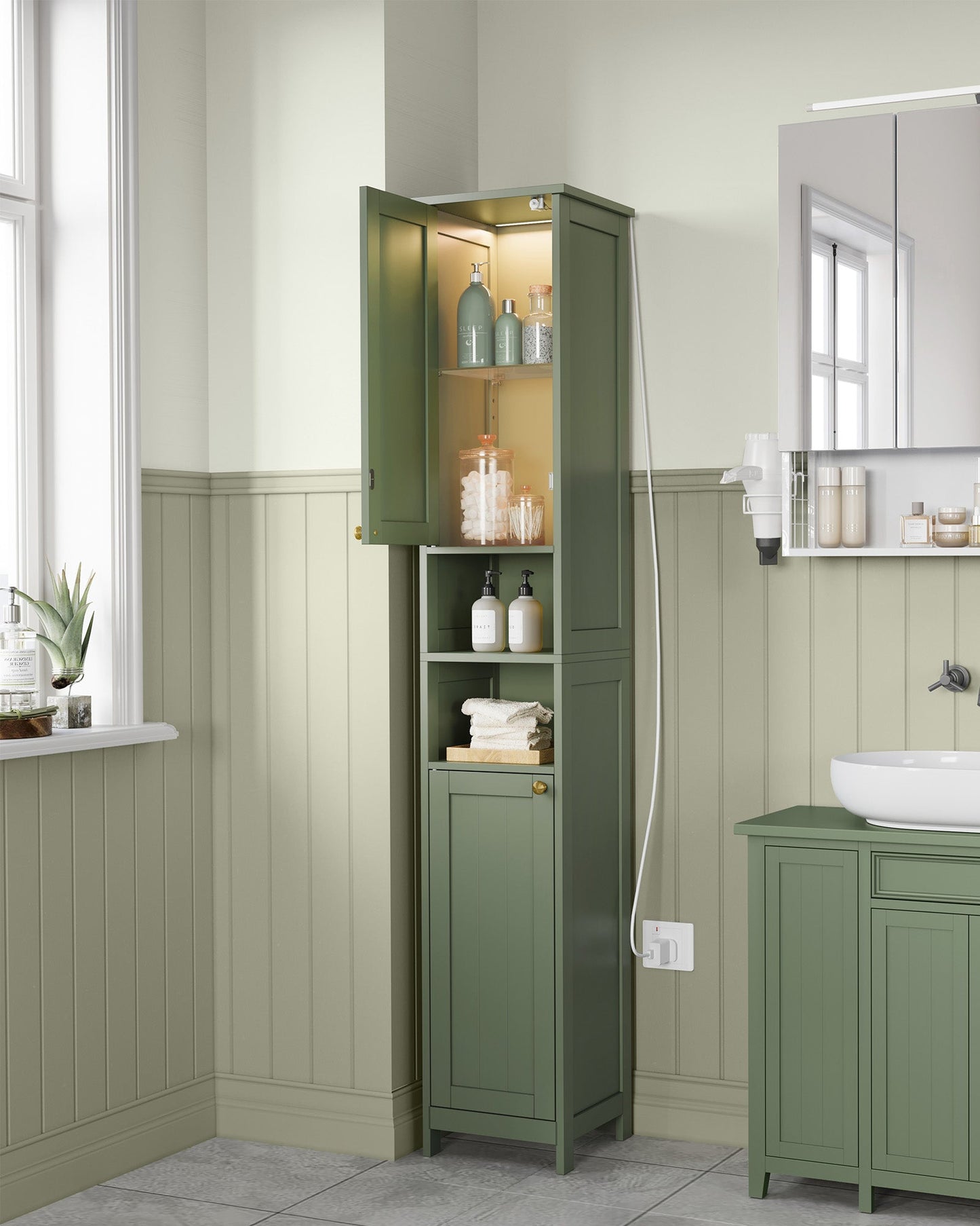 Tall Bathroom Cabinet with Lights