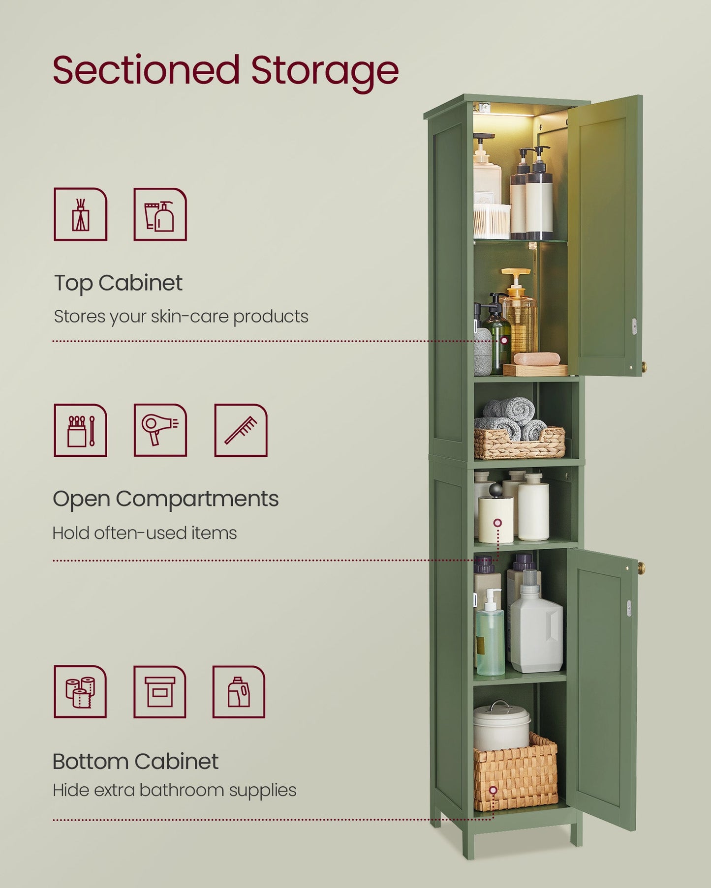 Tall Bathroom Cabinet with Lights