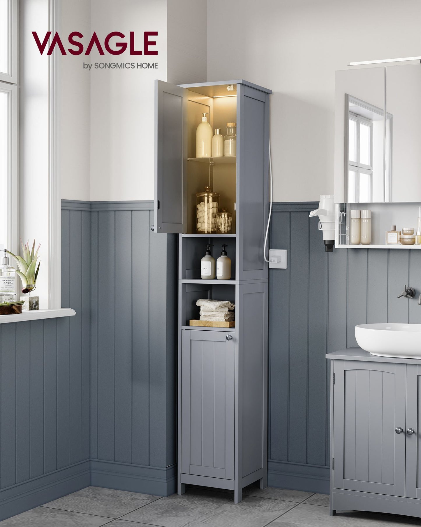 Tall Bathroom Cabinet with Lights