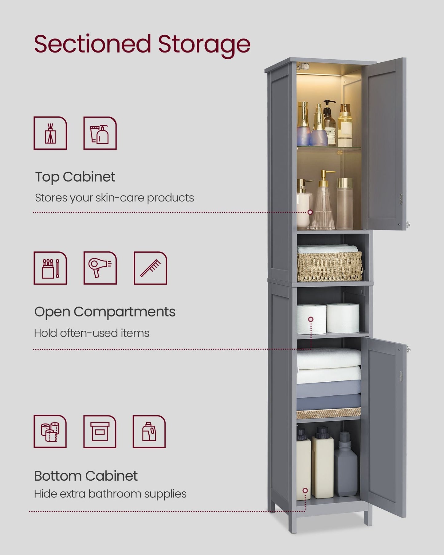Tall Bathroom Cabinet with Lights