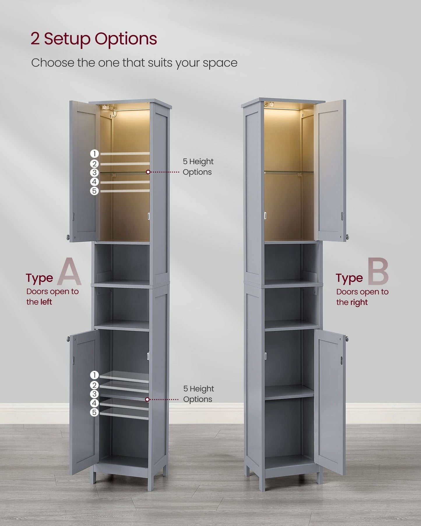 Tall Bathroom Cabinet with Lights