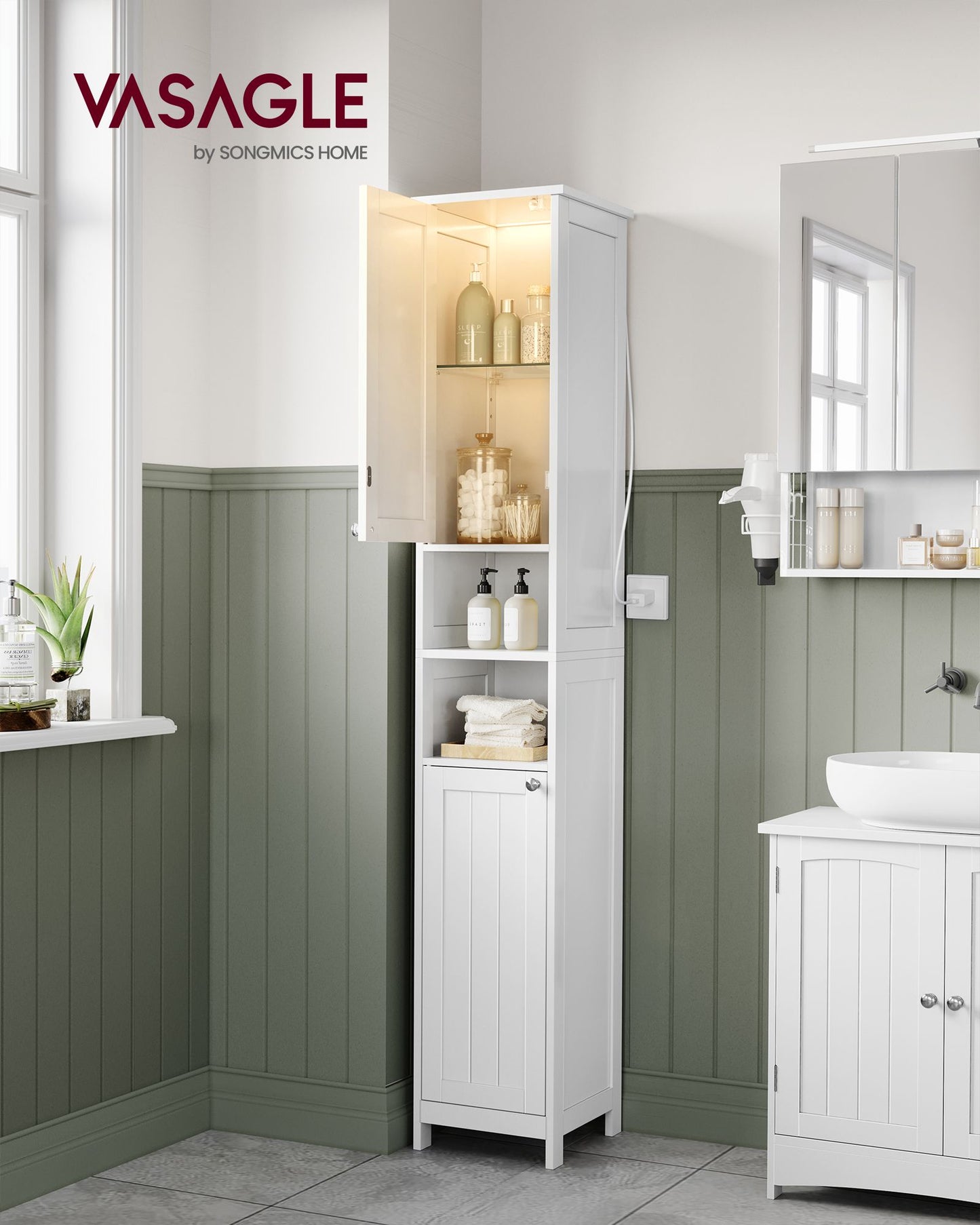 Tall Bathroom Cabinet with Lights