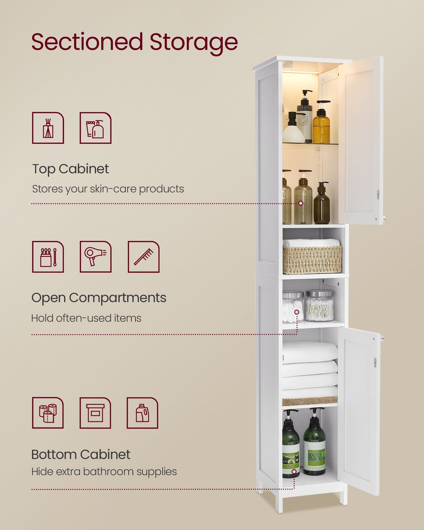 Tall Bathroom Cabinet with Lights