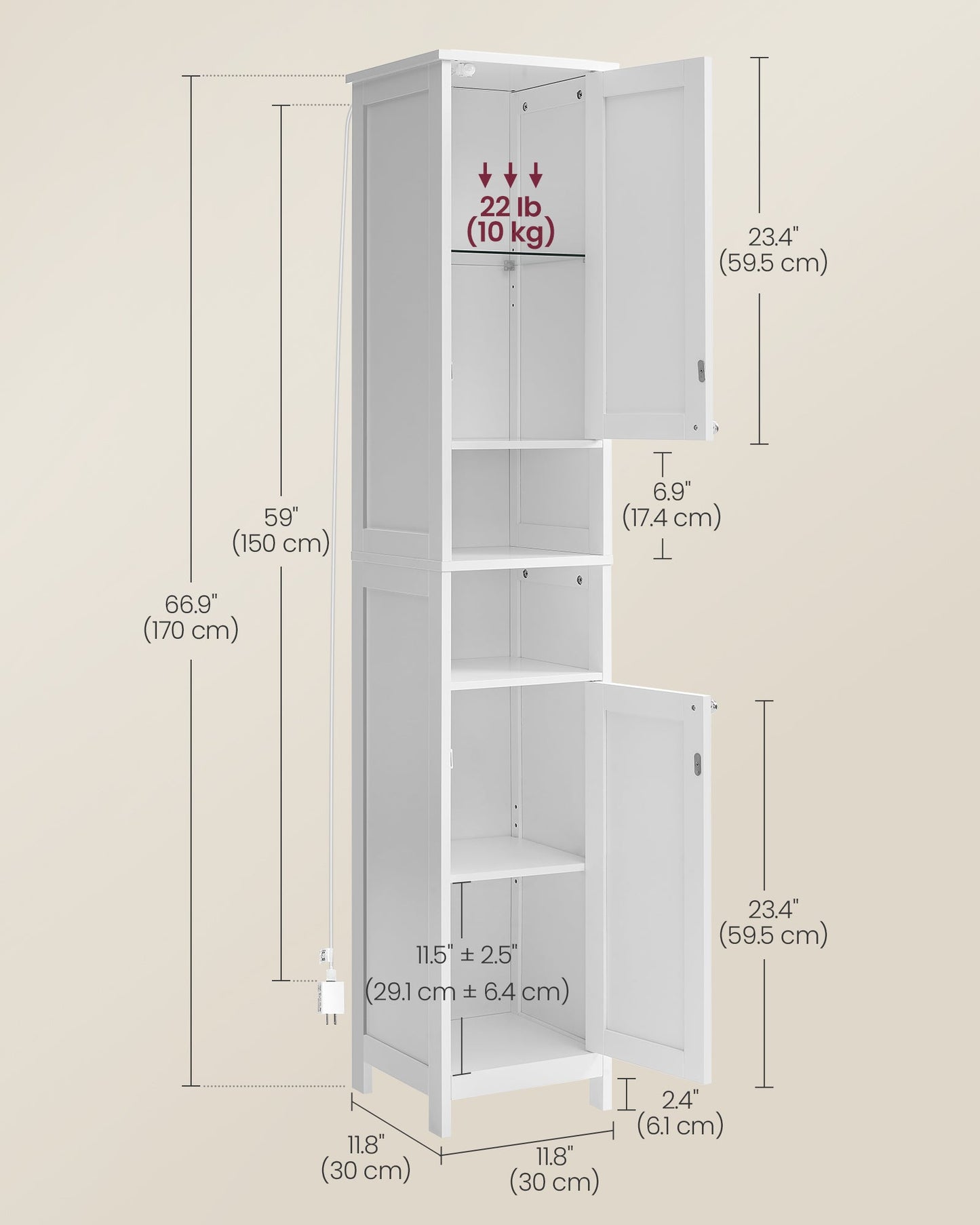 Tall Bathroom Cabinet with Lights