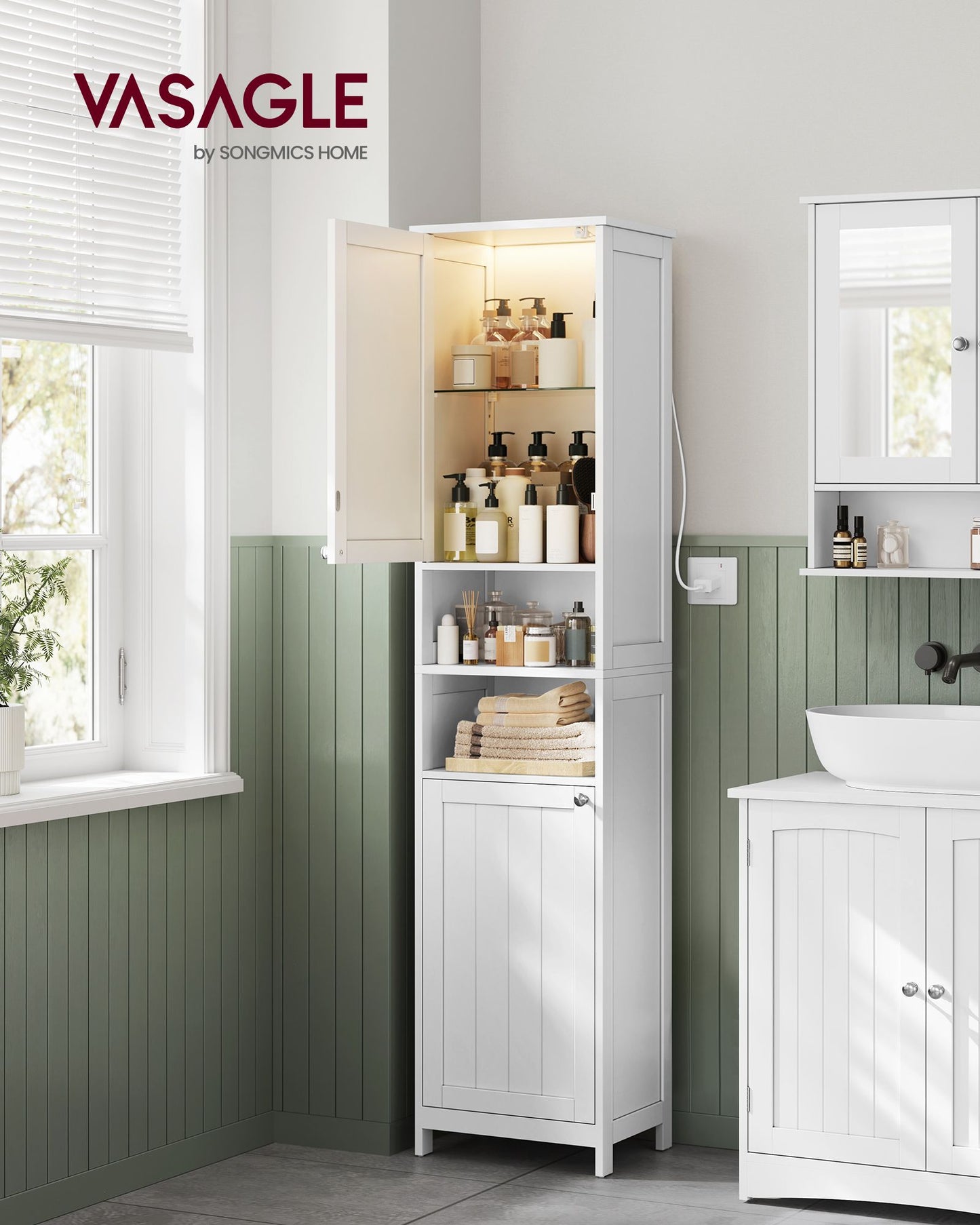 Tall Bathroom Cabinet with Lights