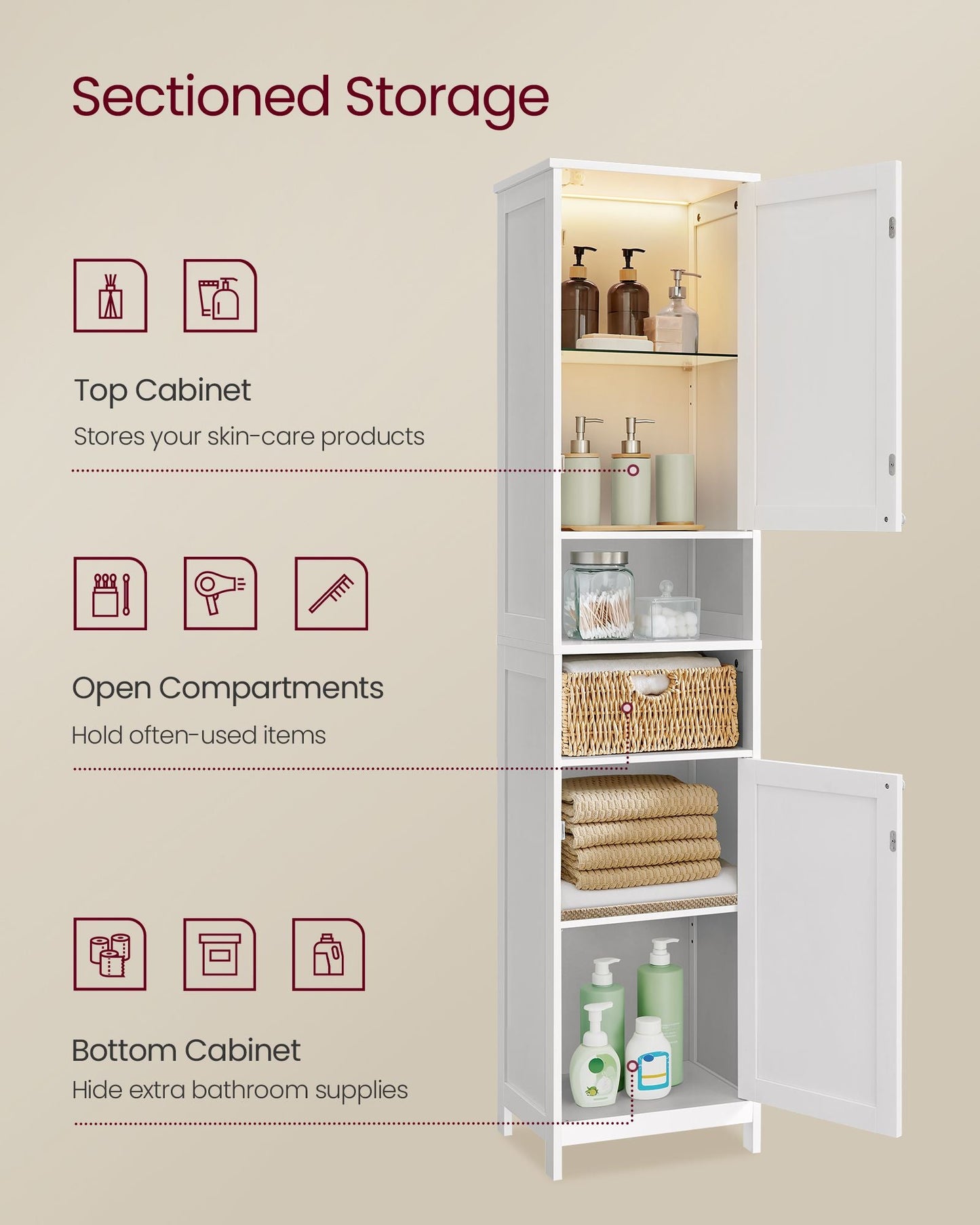 Tall Bathroom Cabinet with Lights
