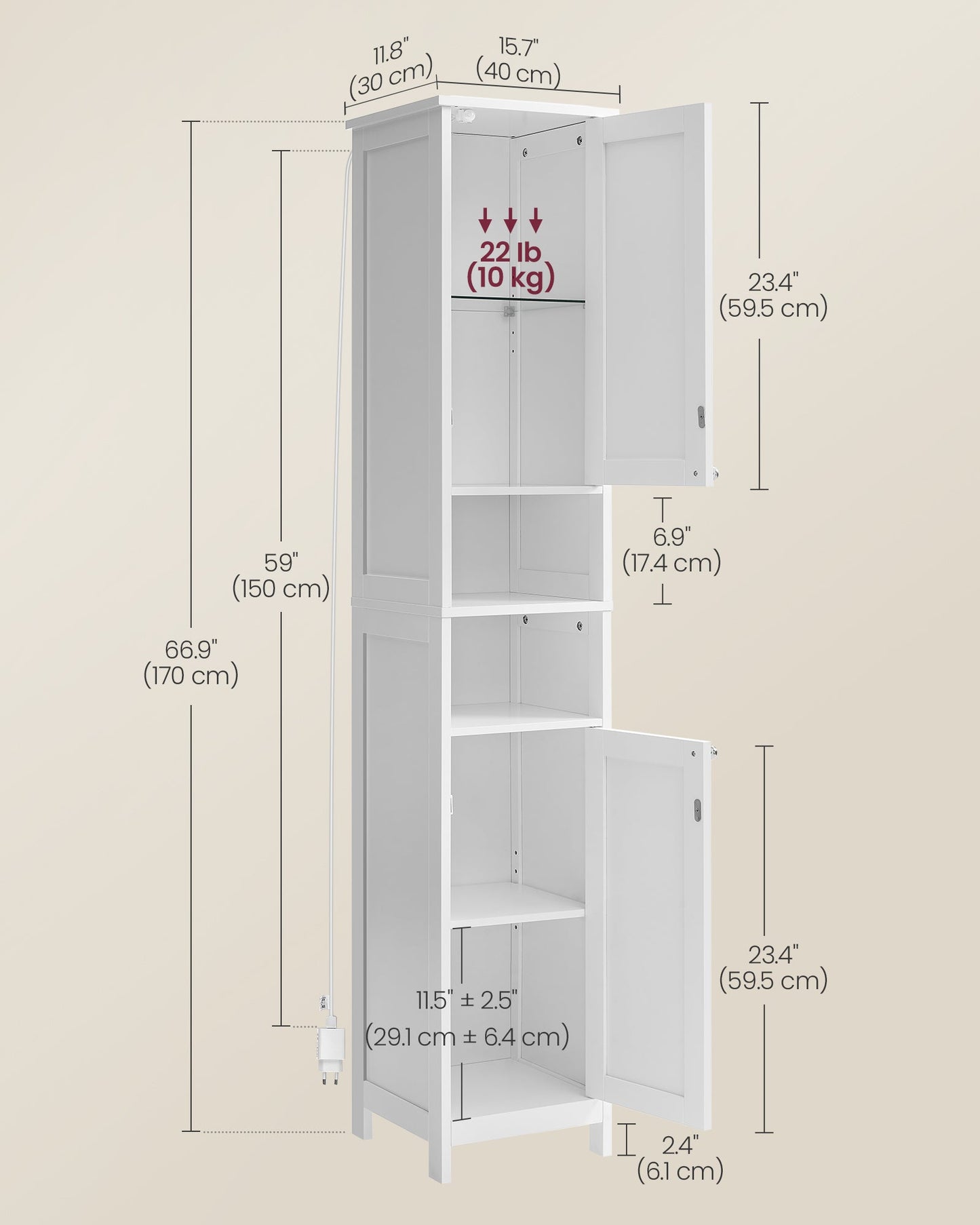 Tall Bathroom Cabinet with Lights