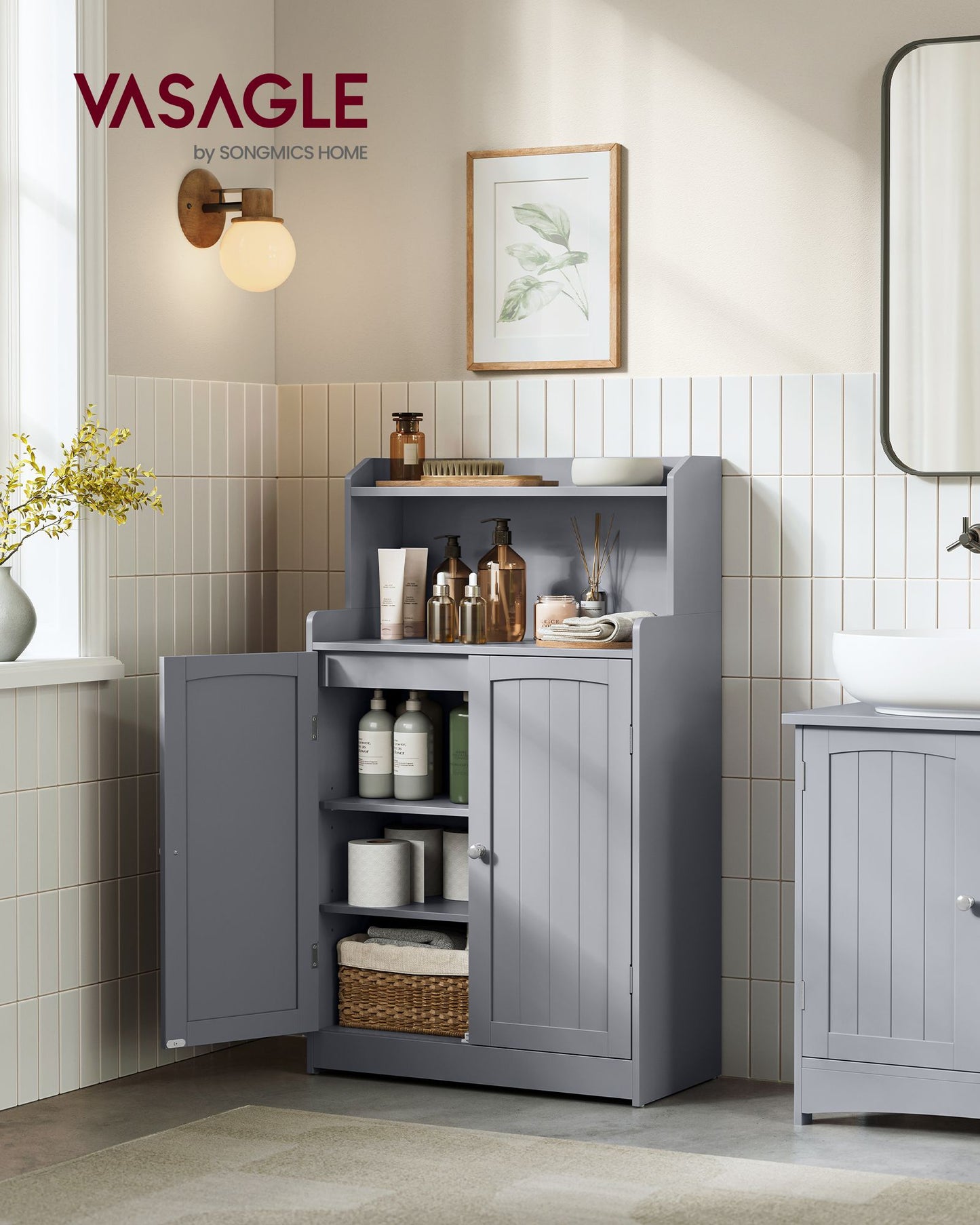Bathroom Storage Cabinet with 2 Doors, 2 Adjustable Shelves