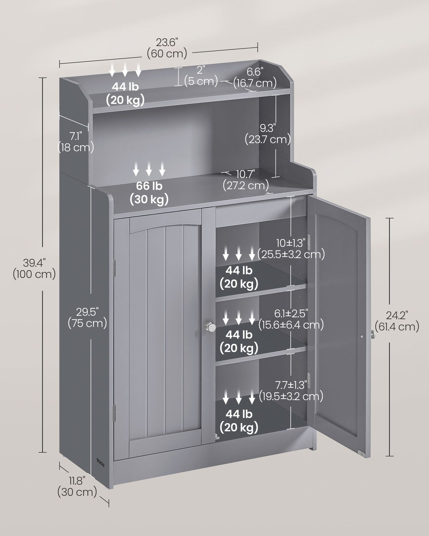 Bathroom Storage Cabinet with 2 Doors, 2 Adjustable Shelves