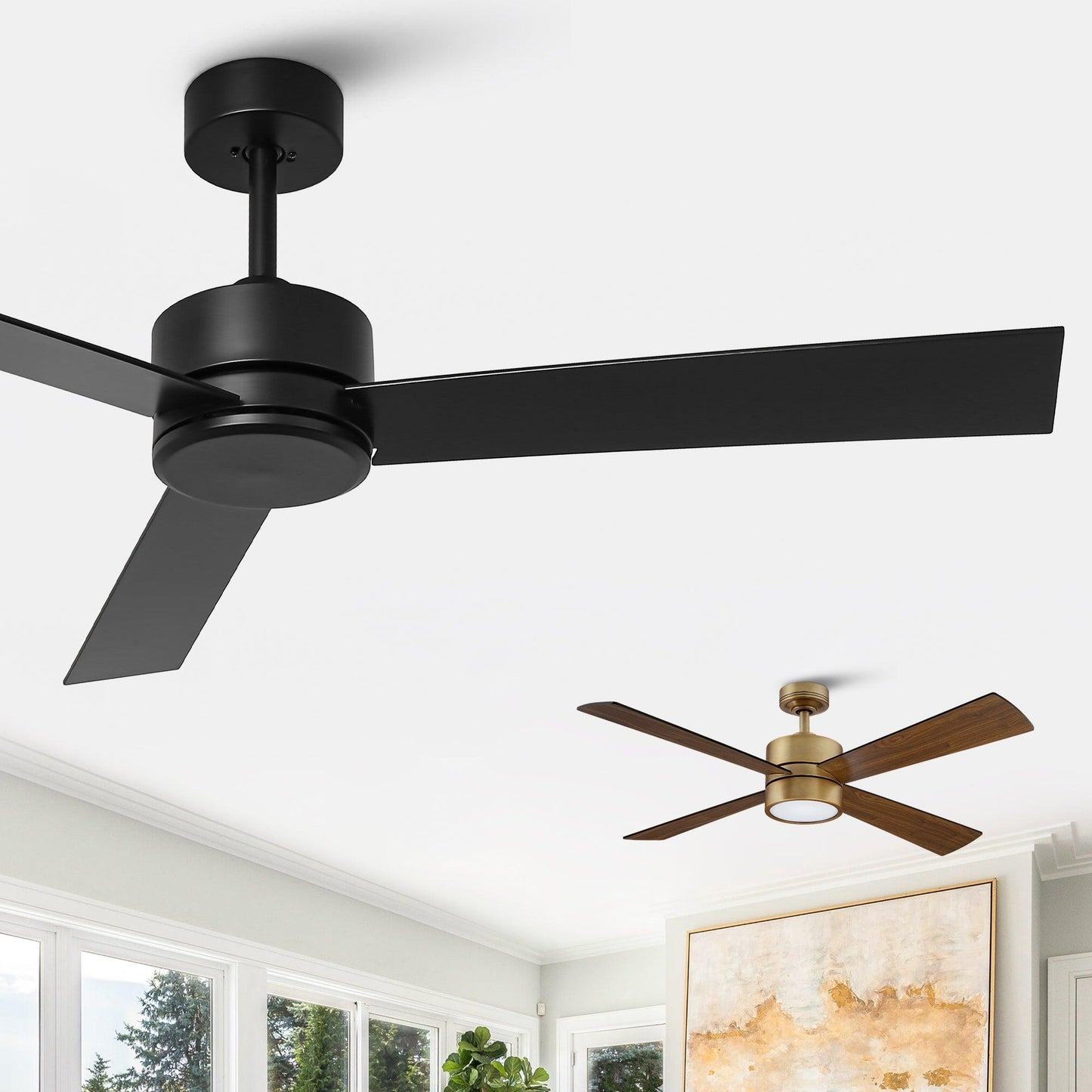 52" DC Motor 3 Blades Modern Downrod Mount Ceiling Fan