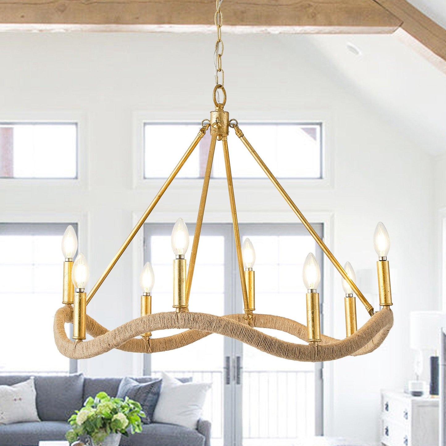 8-Light Golden Modern Candle Chandelier
