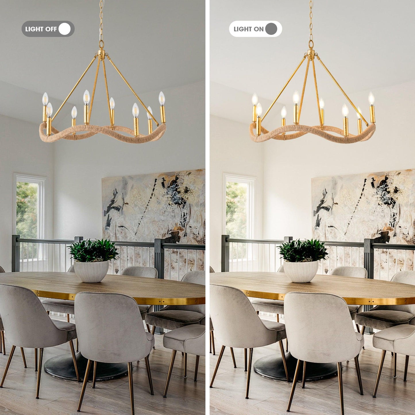 8-Light Golden Modern Candle Chandelier