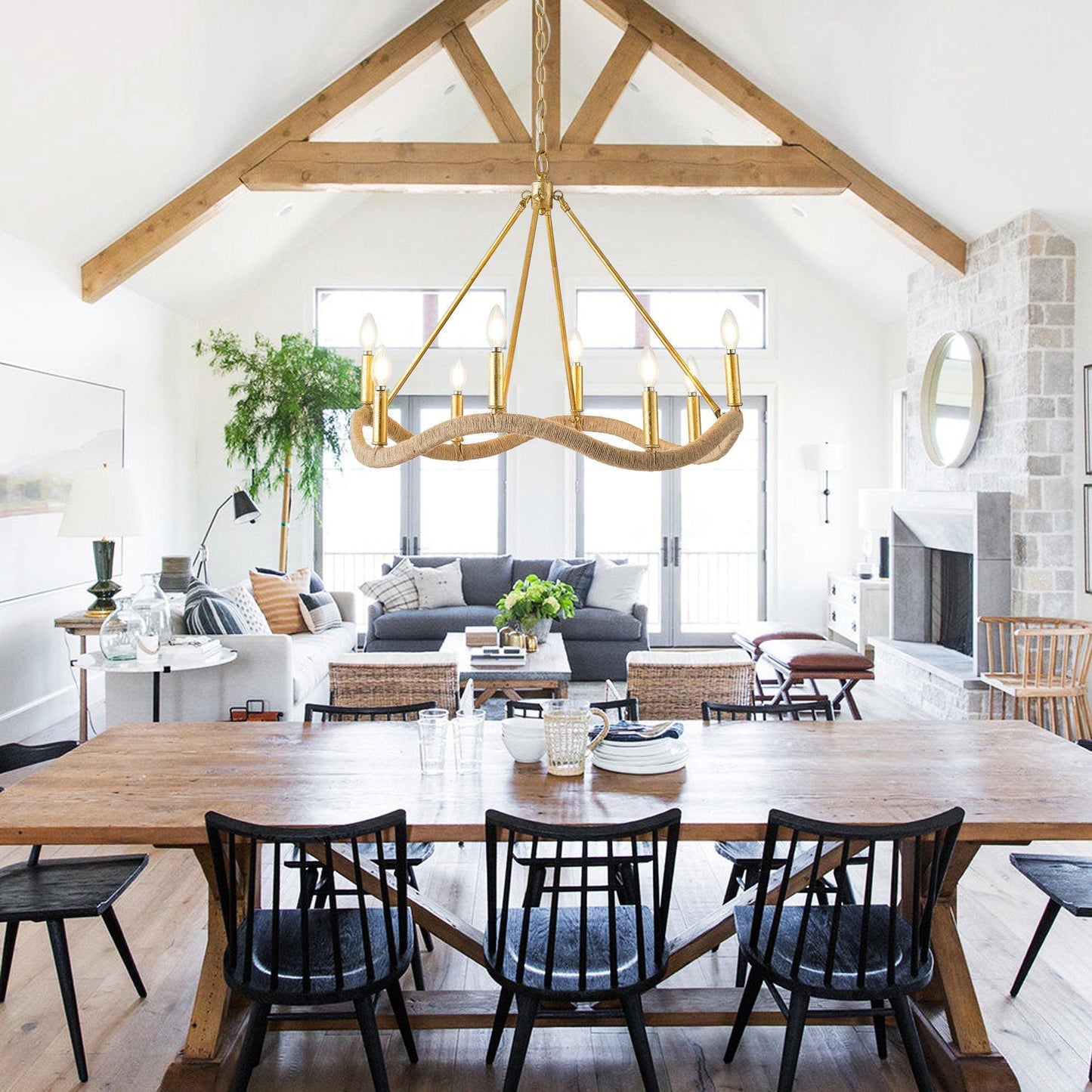 8-Light Golden Modern Candle Chandelier