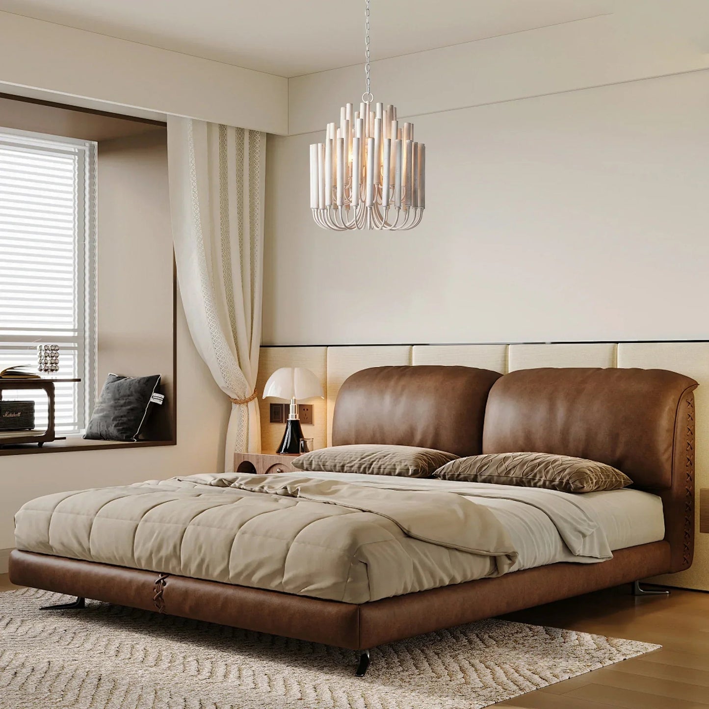 20 Inch Borg 5-Light White Wooden Chandelier