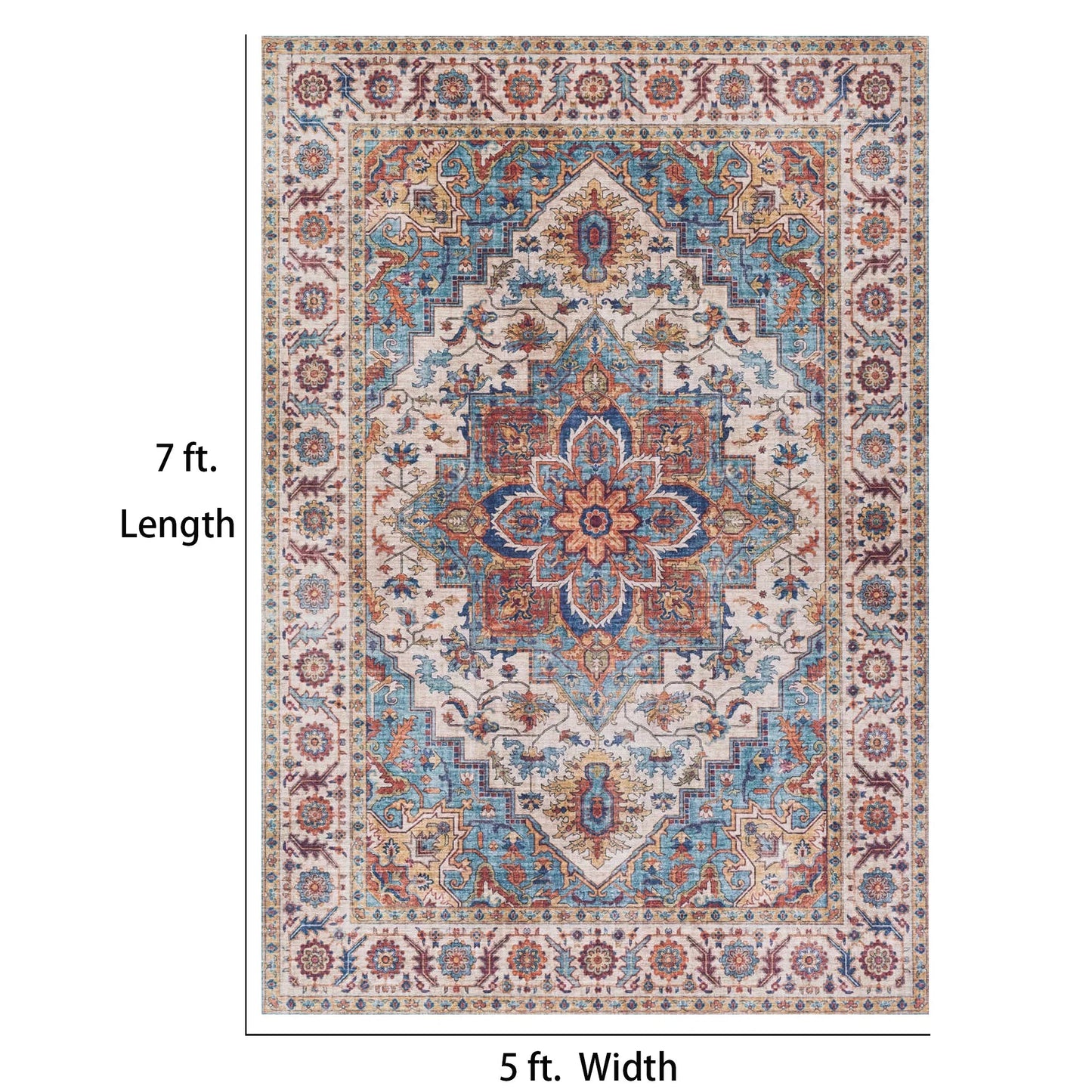 7ft x 5ft Vintage Indoor Non-Slip Washable Large  Area Rugs for Bedroom Living Room