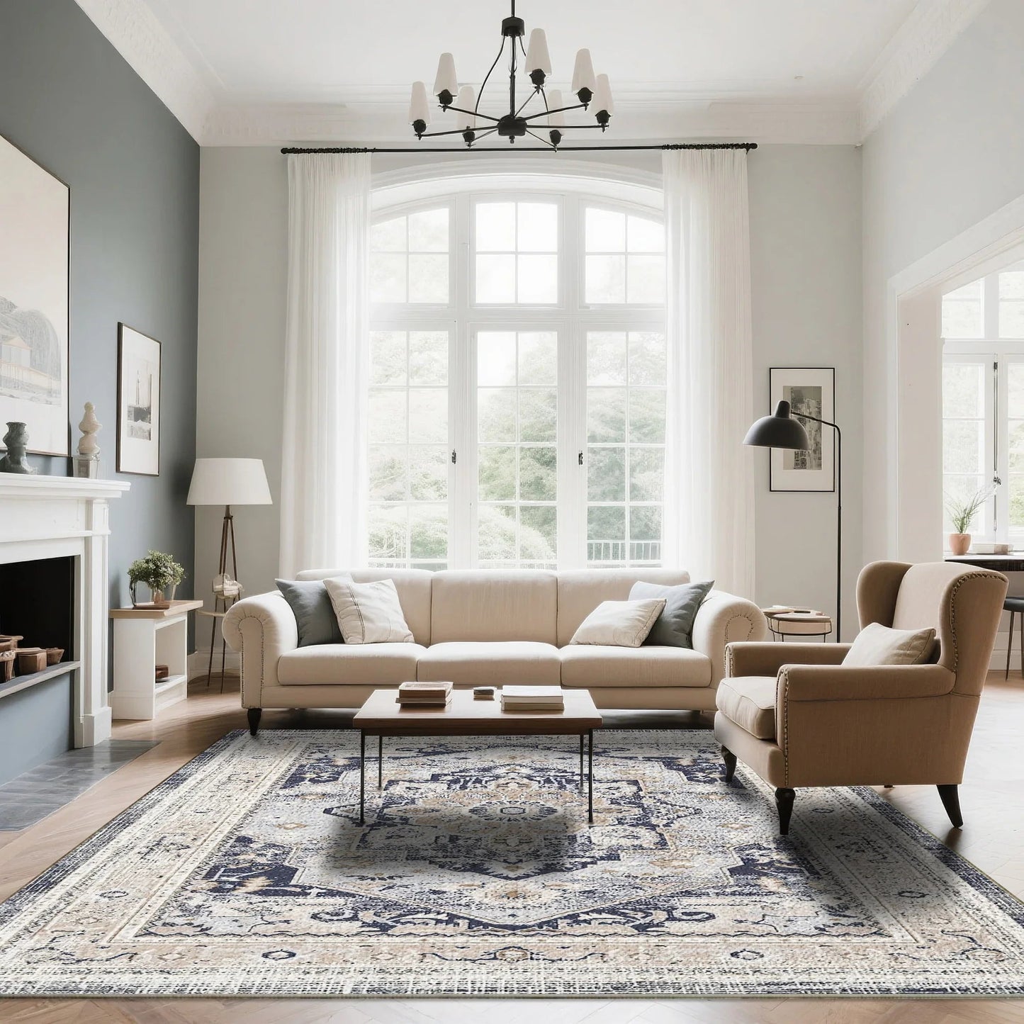 7ft x 5ft Vintage Indoor Non-Slip Washable Large  Area Rugs for Bedroom Living Room