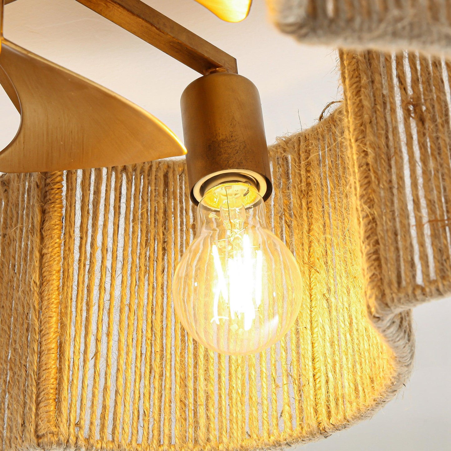 21 Inch Golden Flower-shape Farmhouse Rattan Flush Mount Ceiling Fan with Light APP and Remote Control