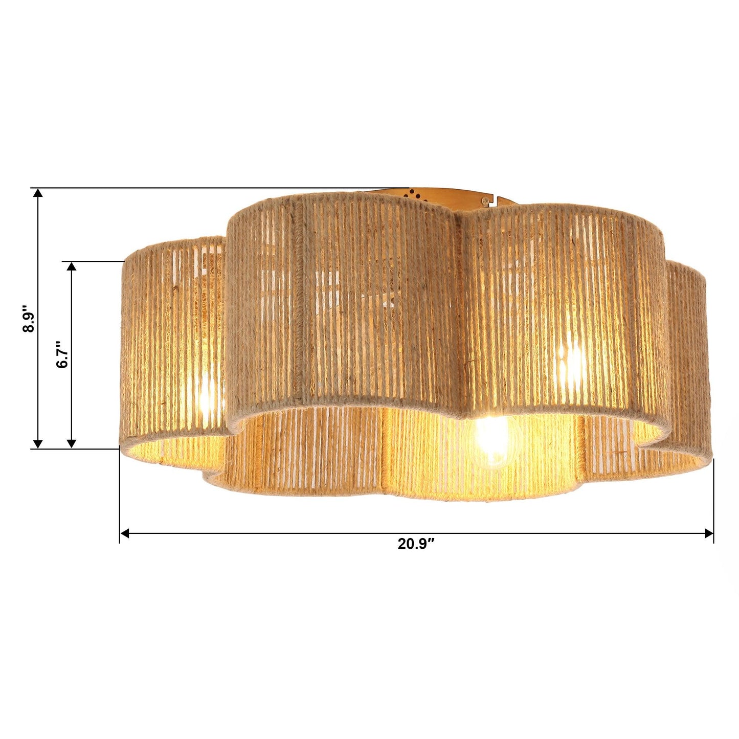 21 Inch Golden Flower-shape Farmhouse Rattan Flush Mount Ceiling Fan with Light APP and Remote Control