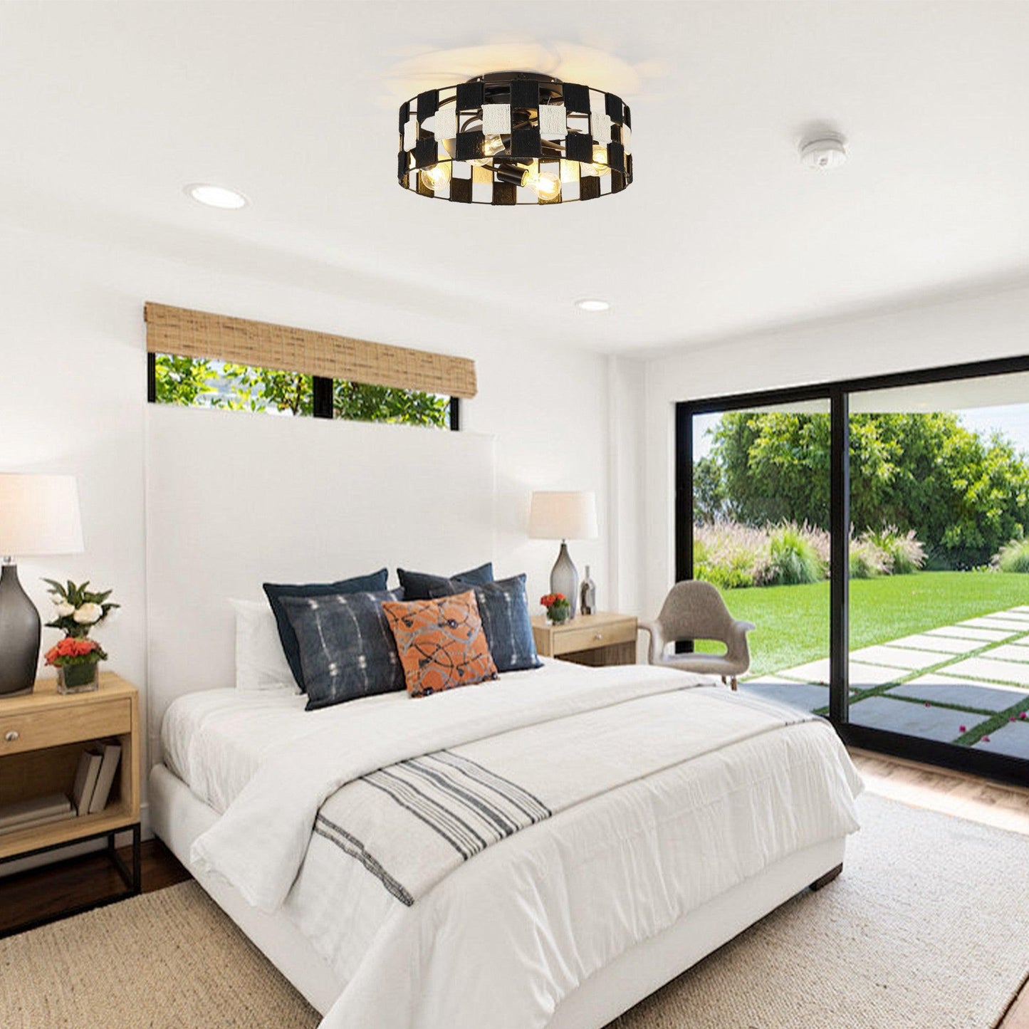 18 Inch Black Industrial Flush Mount Ceiling Fan with Light APP and Remote Control