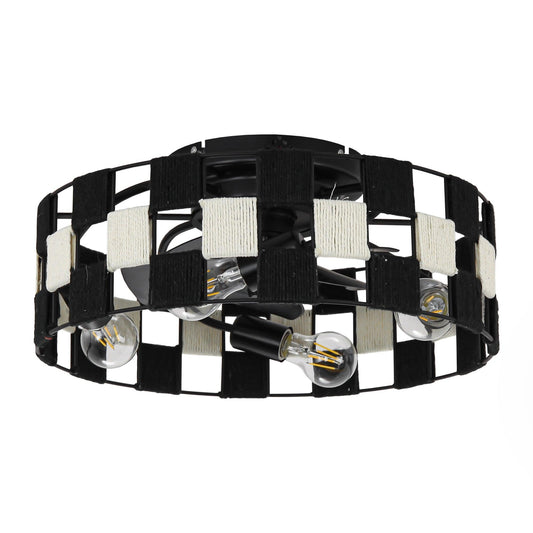 18 Inch Black Industrial Flush Mount Ceiling Fan with Light APP and Remote Control