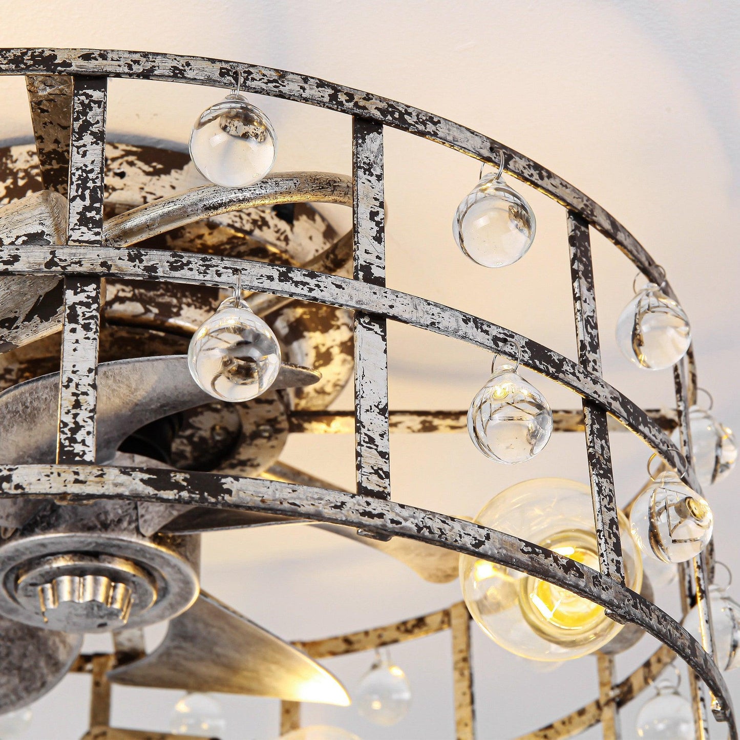 18 Inch Retro Silver Crystal Flush Mount Ceiling Fan with APP Remote Control and Lighting