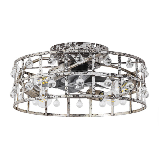 18 Inch Retro Silver Crystal Flush Mount Ceiling Fan with APP Remote Control and Lighting