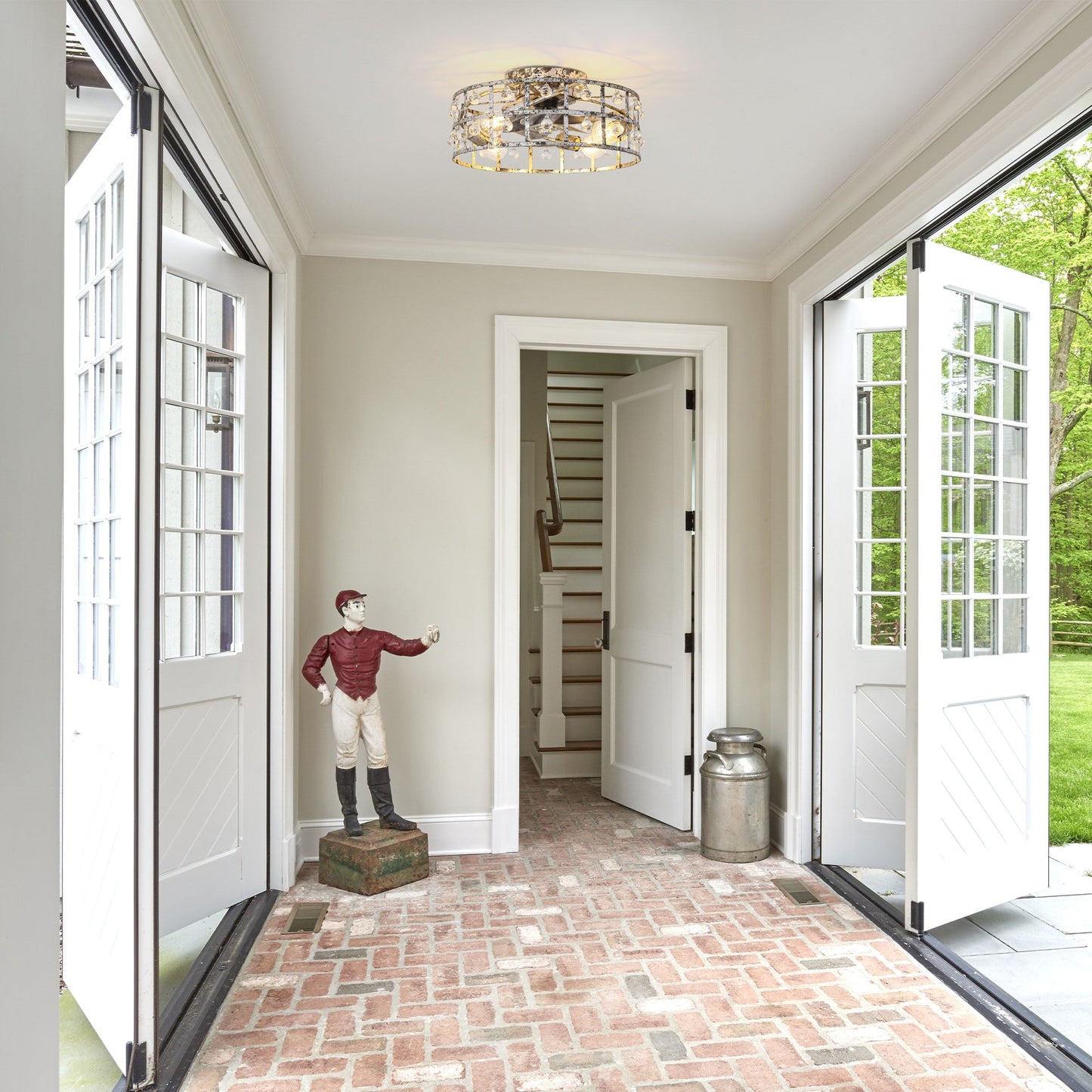 18 Inch Retro Silver Crystal Flush Mount Ceiling Fan with APP Remote Control and Lighting