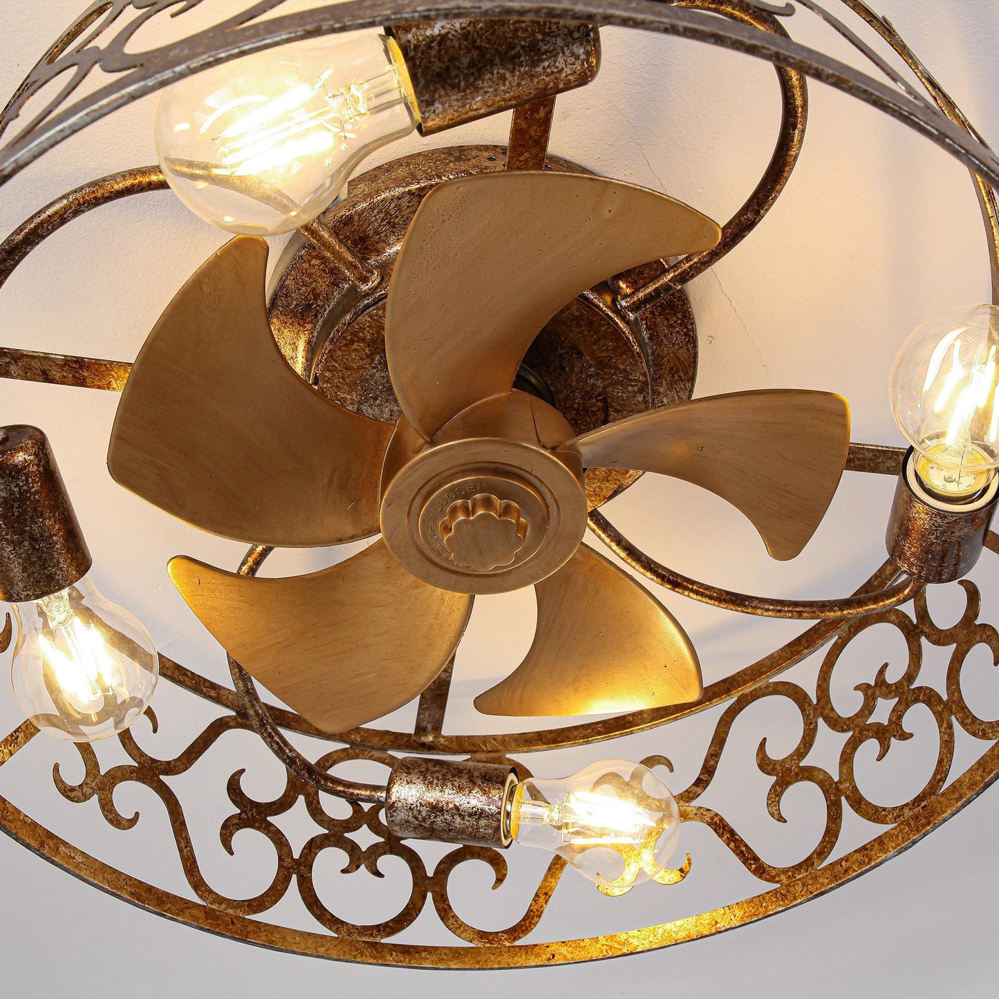 18 Inch Vintage Distressed Golden Industrial Flush Mount Ceiling Fan with Light APP and Remote Control