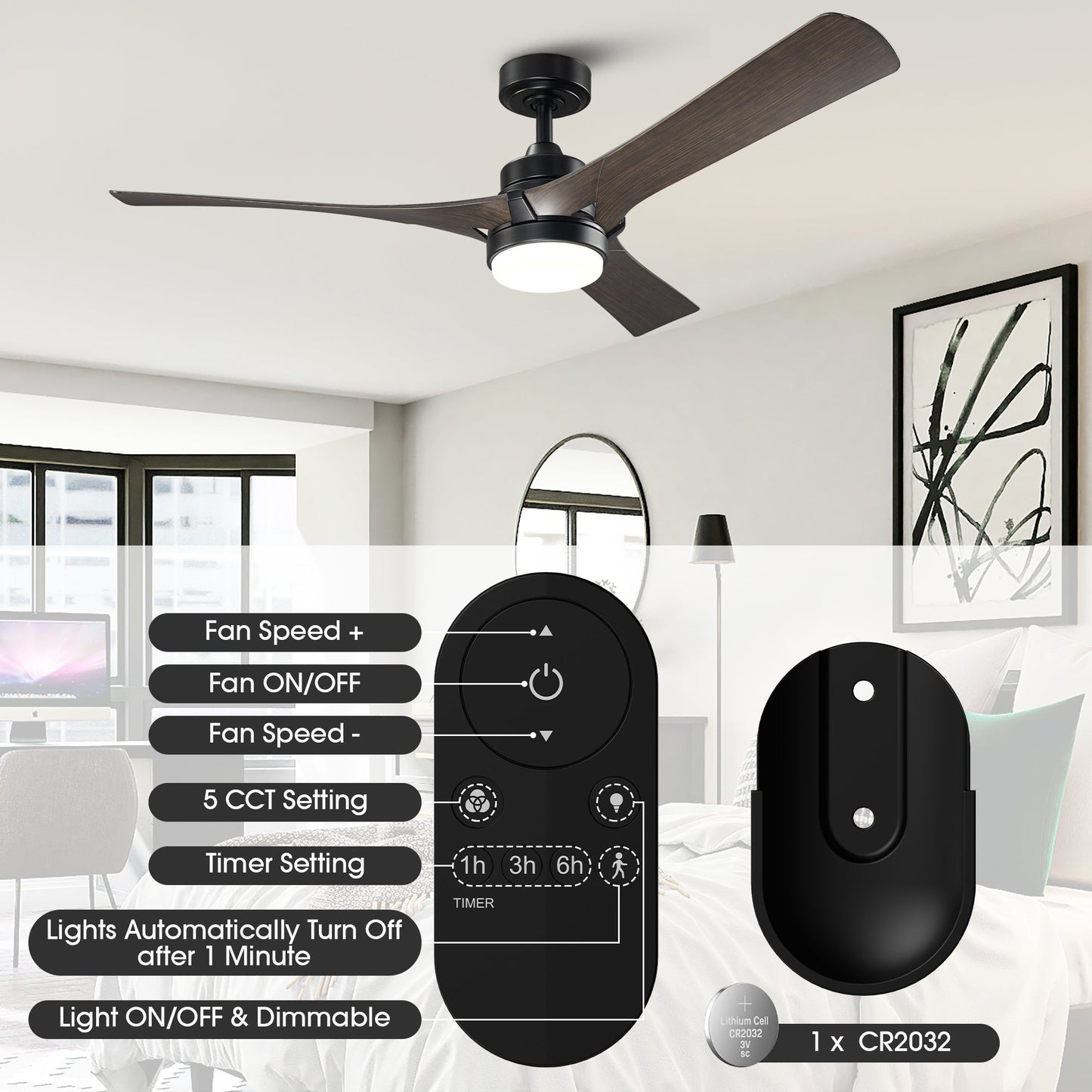 52 Inch Ivy Industrial Downrod Mount LED Ceiling Fan with Remote Control