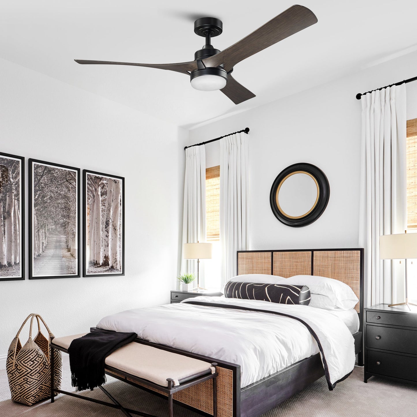 52 Inch Ivy Industrial Downrod Mount LED Ceiling Fan with Remote Control