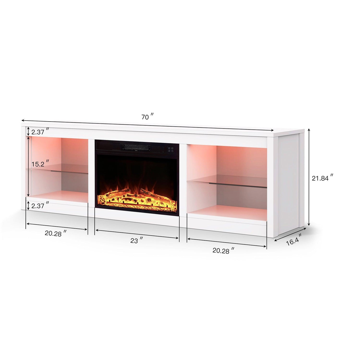 Modern 66" LED TV Stand with 23" Insert Electric Fireplace for Living Room