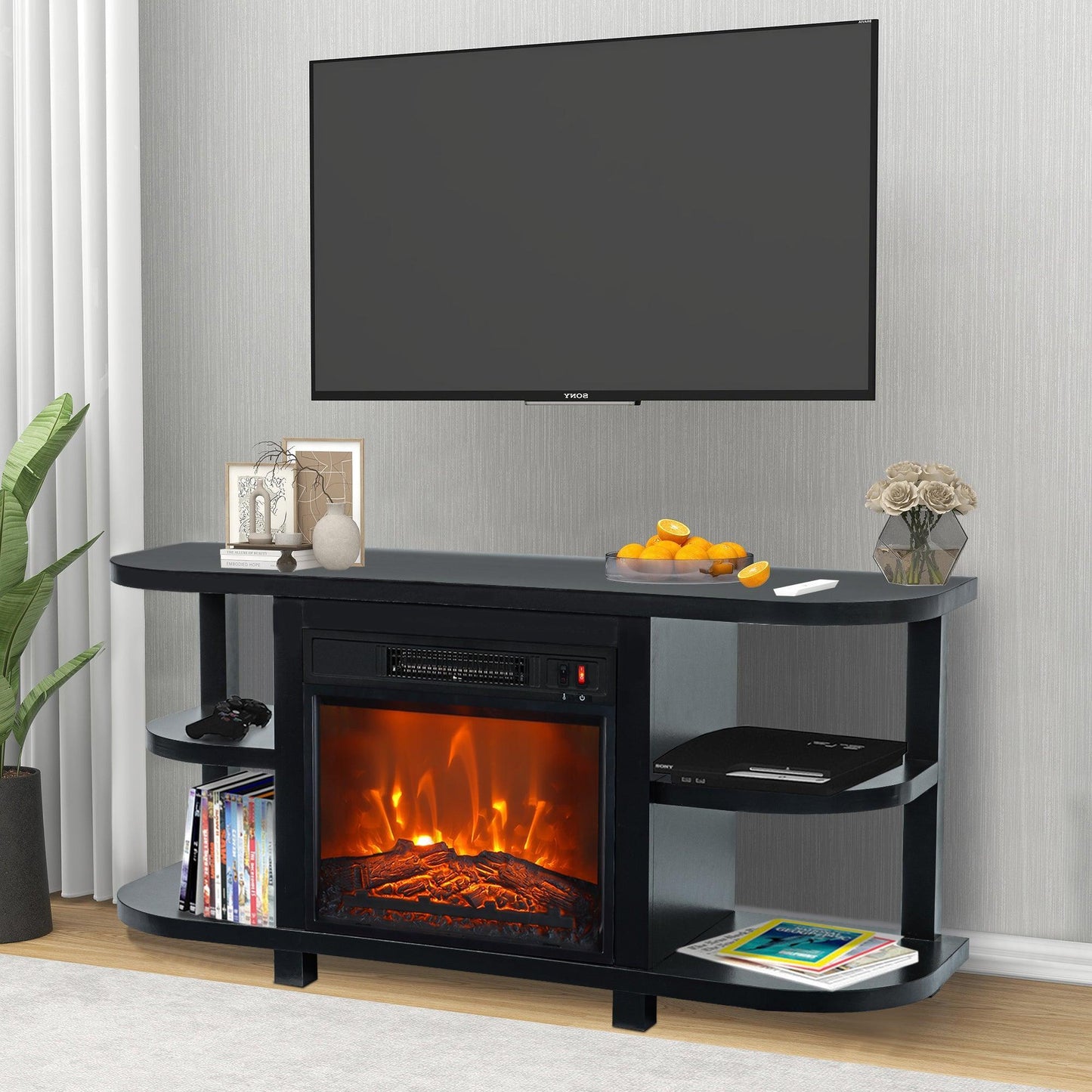 Decorative Modern 48" TV Stand with 18" Insert Electric Fireplace