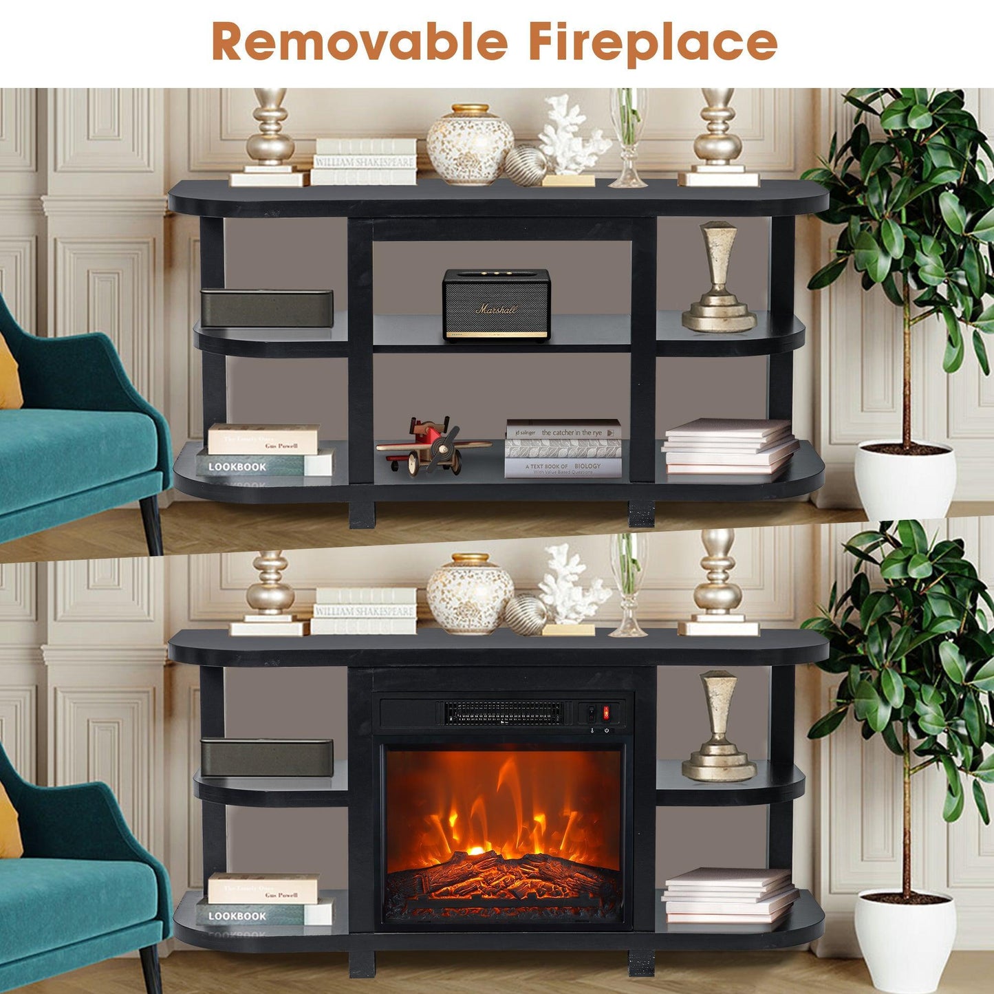 Decorative Modern 48" TV Stand with 18" Insert Electric Fireplace