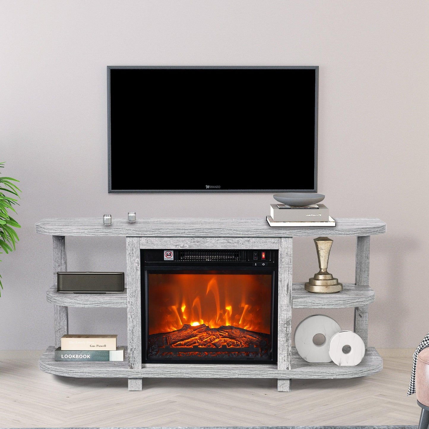 Decorative Modern 48" TV Stand with 18" Insert Electric Fireplace