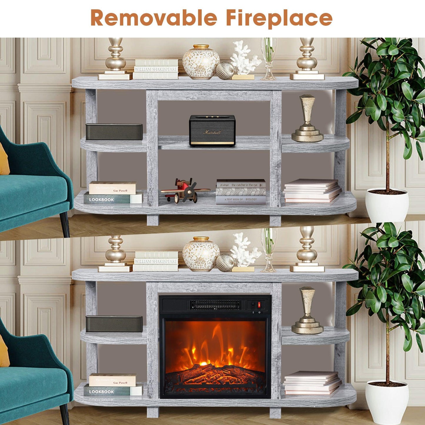 Decorative Modern 48" TV Stand with 18" Insert Electric Fireplace