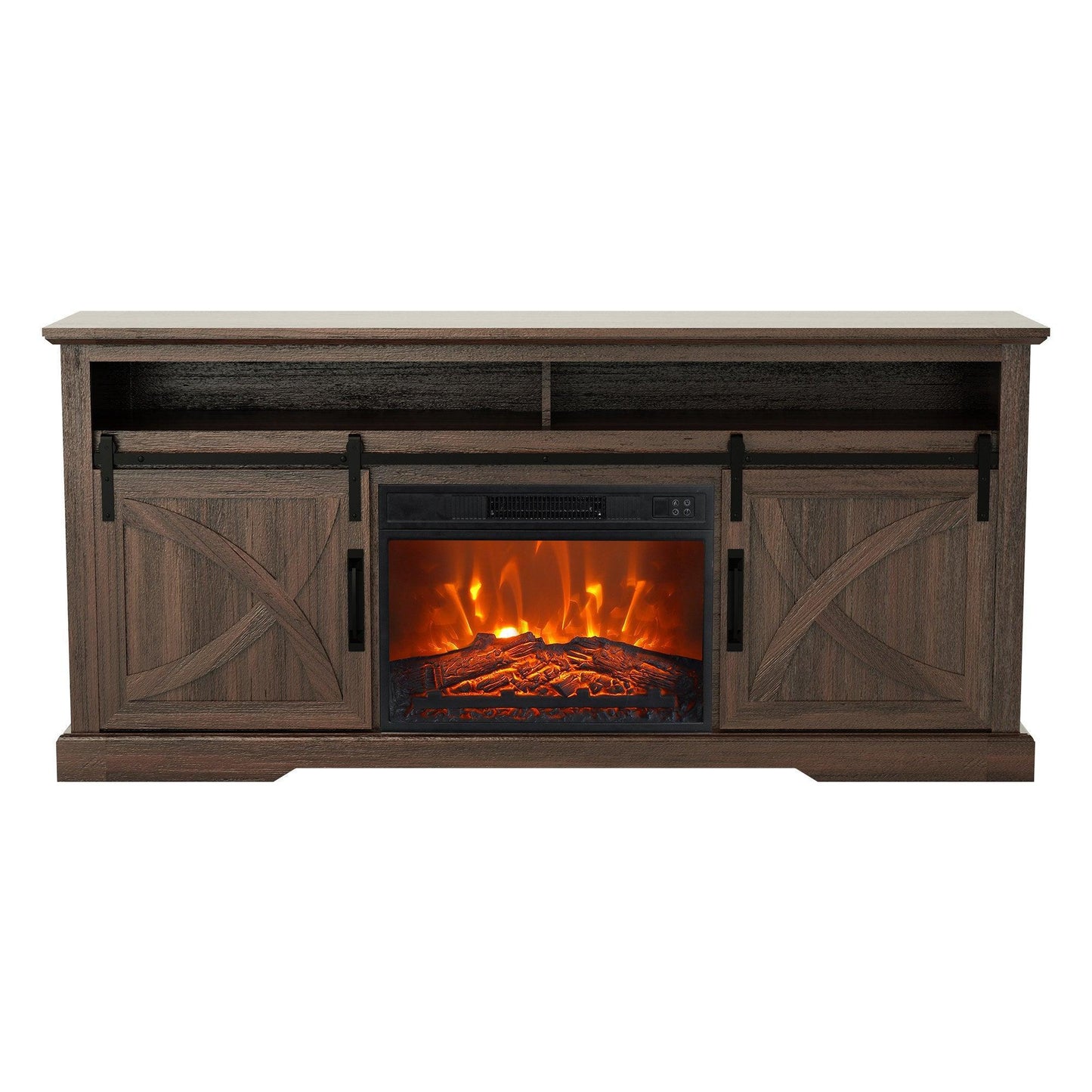 68" Farmhouse TV Stand with 23" Insert Opening Electric Fireplace