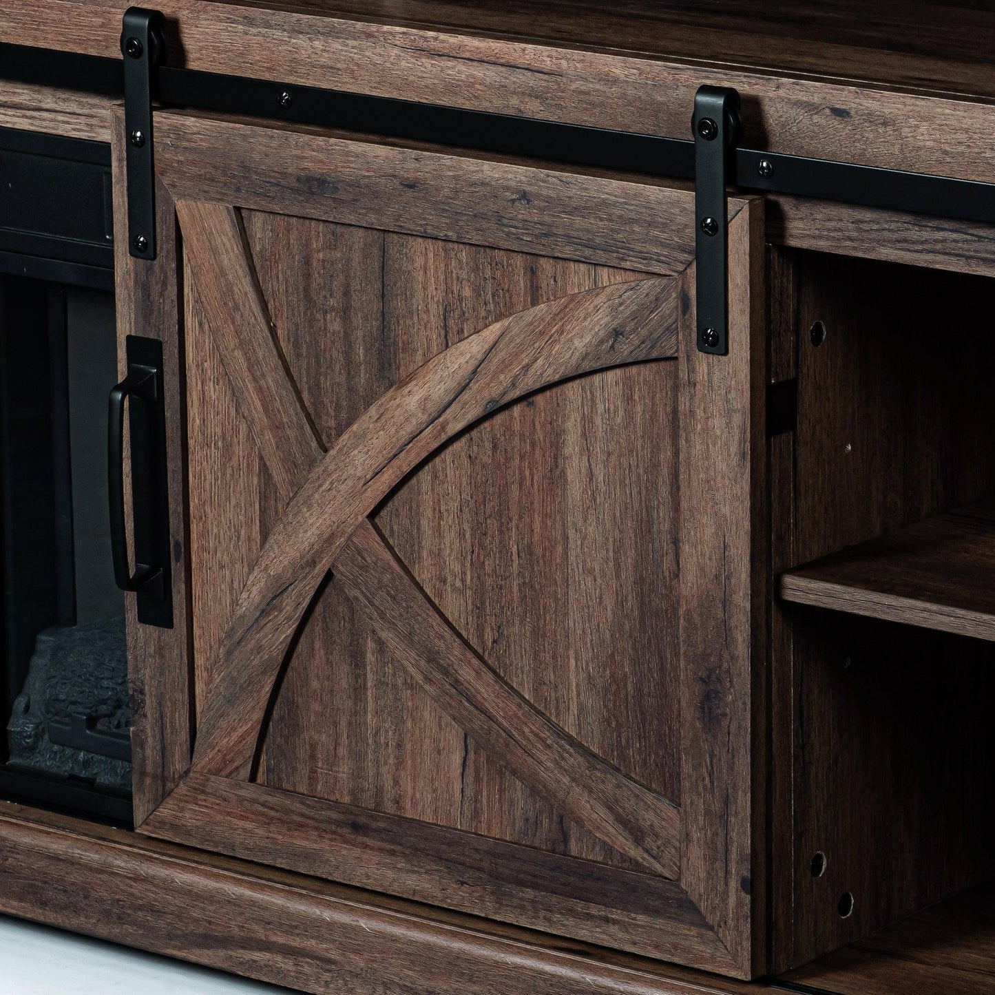 68" Farmhouse TV Stand with 23" Insert Opening Electric Fireplace