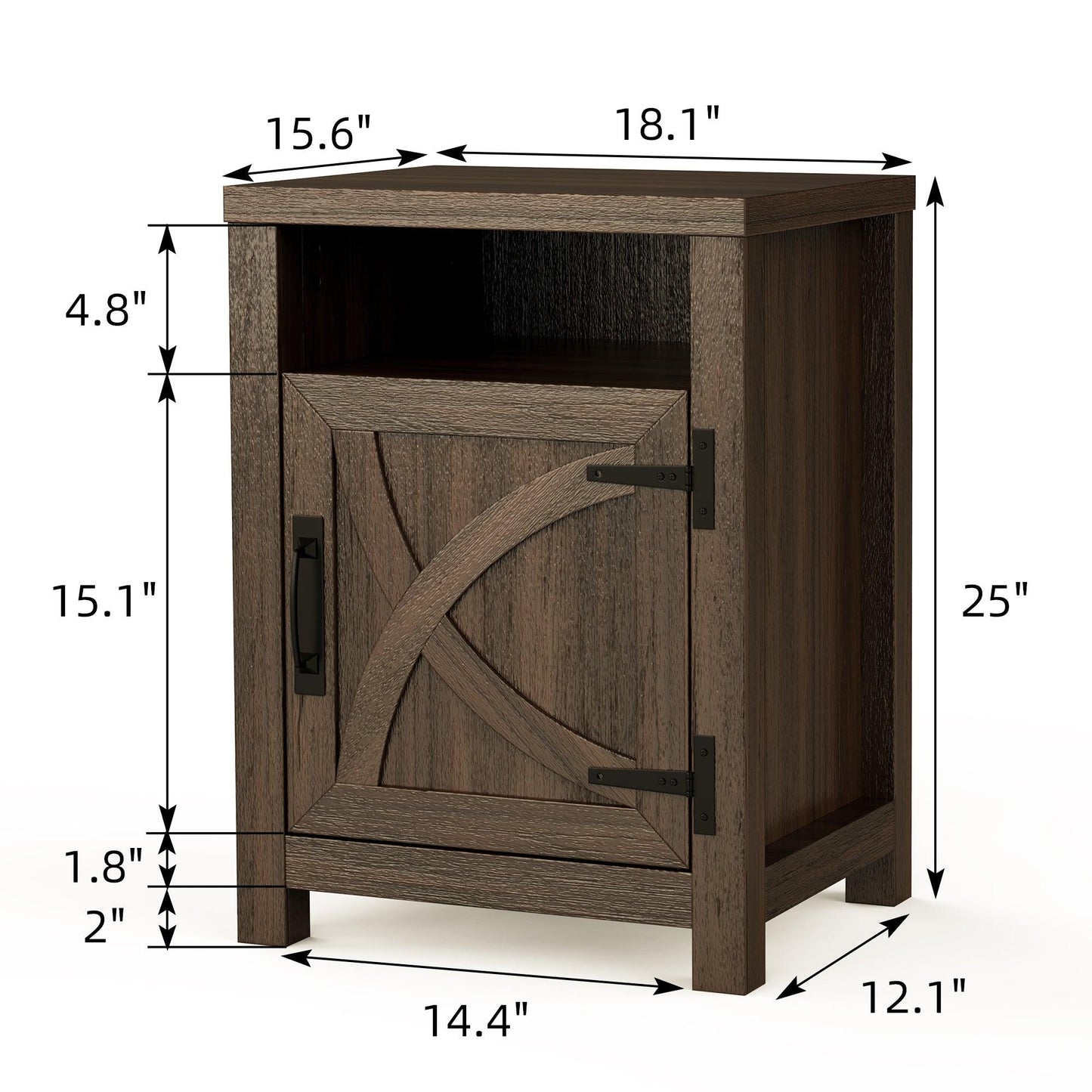 18" Solid Wood Farmhouse Nightstand for Bedroom in Brown or Grey or White